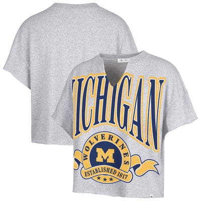 Michigan Wolverines '47 Women's Banners Out Oversized Notch-Neck T-Shirt - Gray