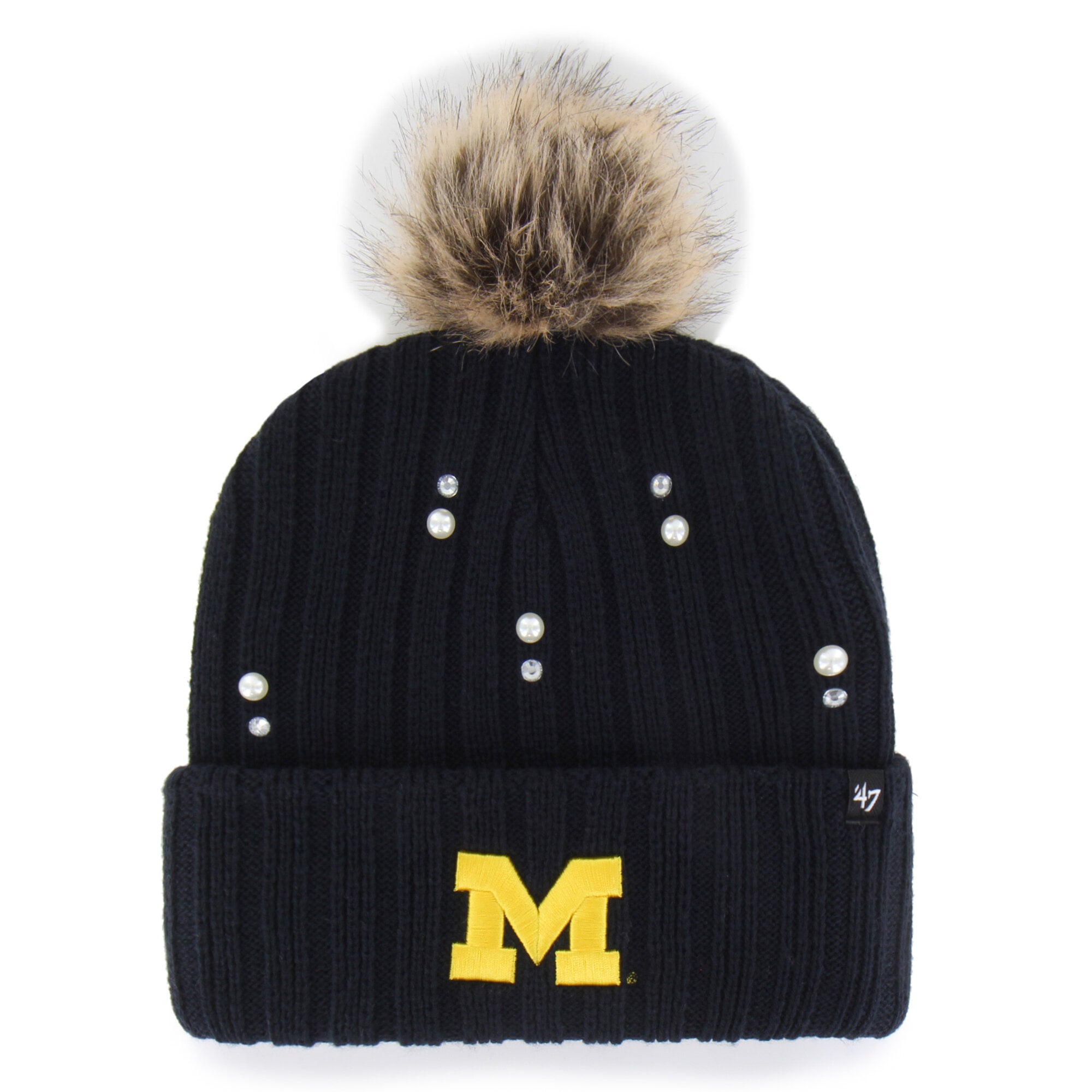 Bonnet en maille de fourrure nacrée « 47 » pour femme, modèle « Michigan Wolverines » bleu marine.
