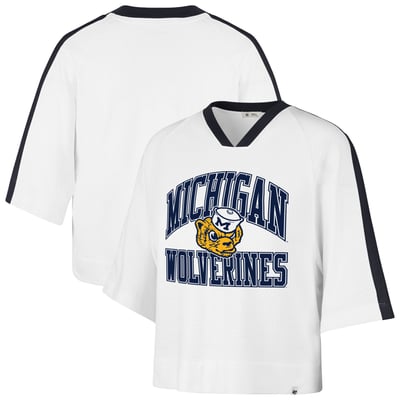  Michigan Wolverines '47 Women's Big Overarch Drop Needle Raglan V-Neck T-Shirt - White