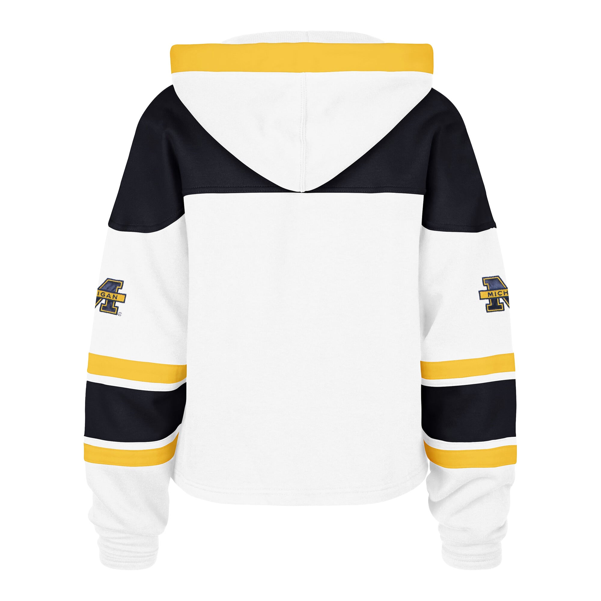 Women's '47  White Michigan Wolverines Cut Thru Cropped Superior Lacer Pullover Hoodie