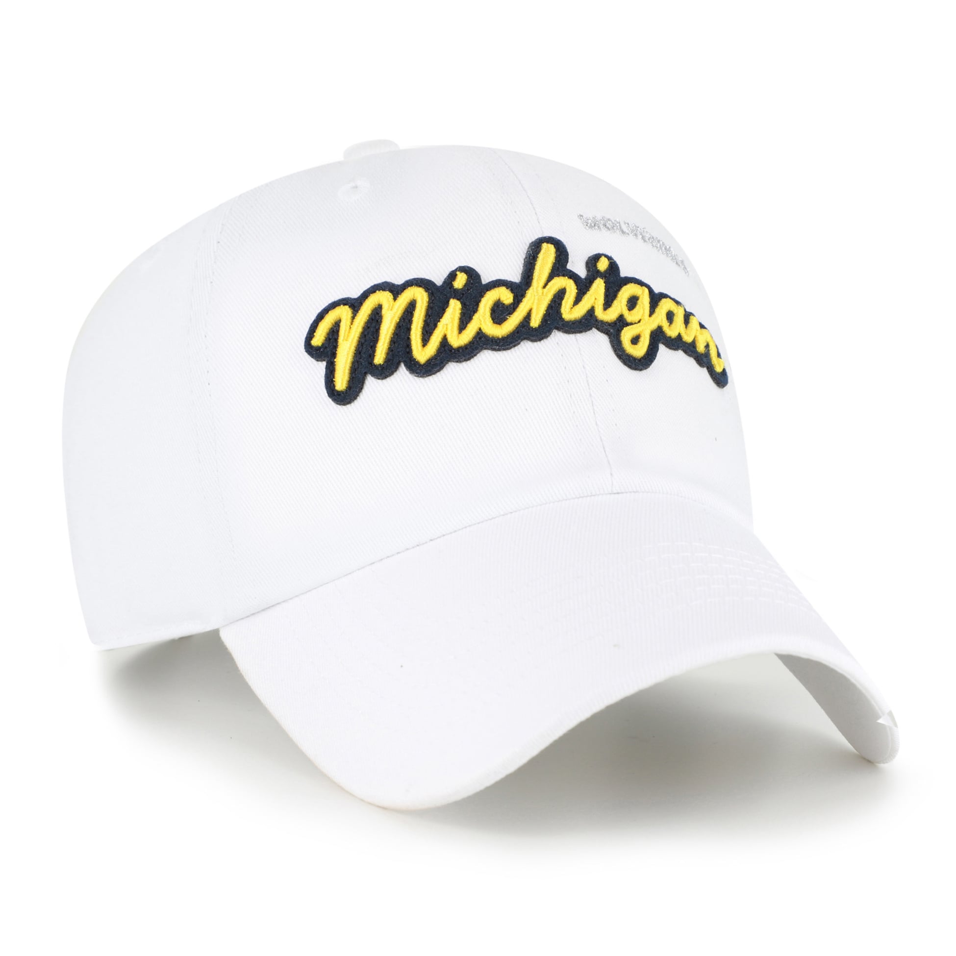 Casquette ajustable « 47 White Michigan Wolverines Trendy Script Clean Up » pour femme
