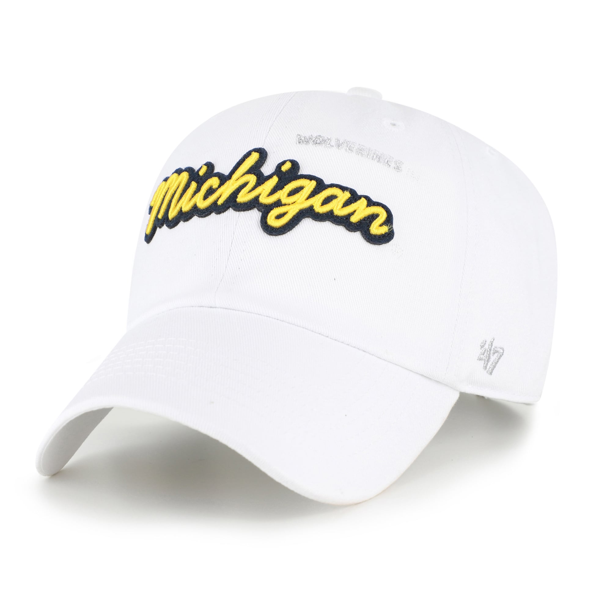 Casquette ajustable « 47 White Michigan Wolverines Trendy Script Clean Up » pour femme