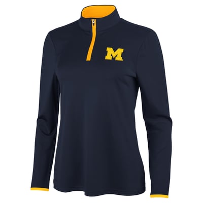 Michigan Wolverines Antigua Women's Brink Quarter-Zip Pullover - Navy/Maize