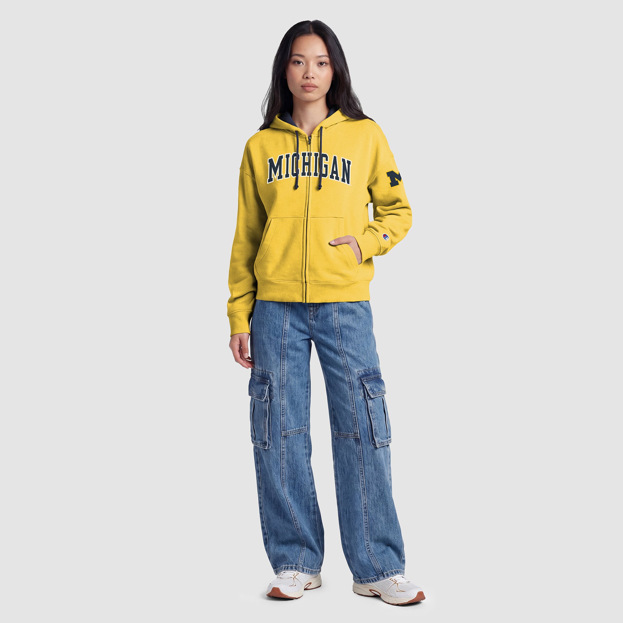 Sweat à capuche zippé en polaire Champion Gold Michigan Wolverines Arch pour femme