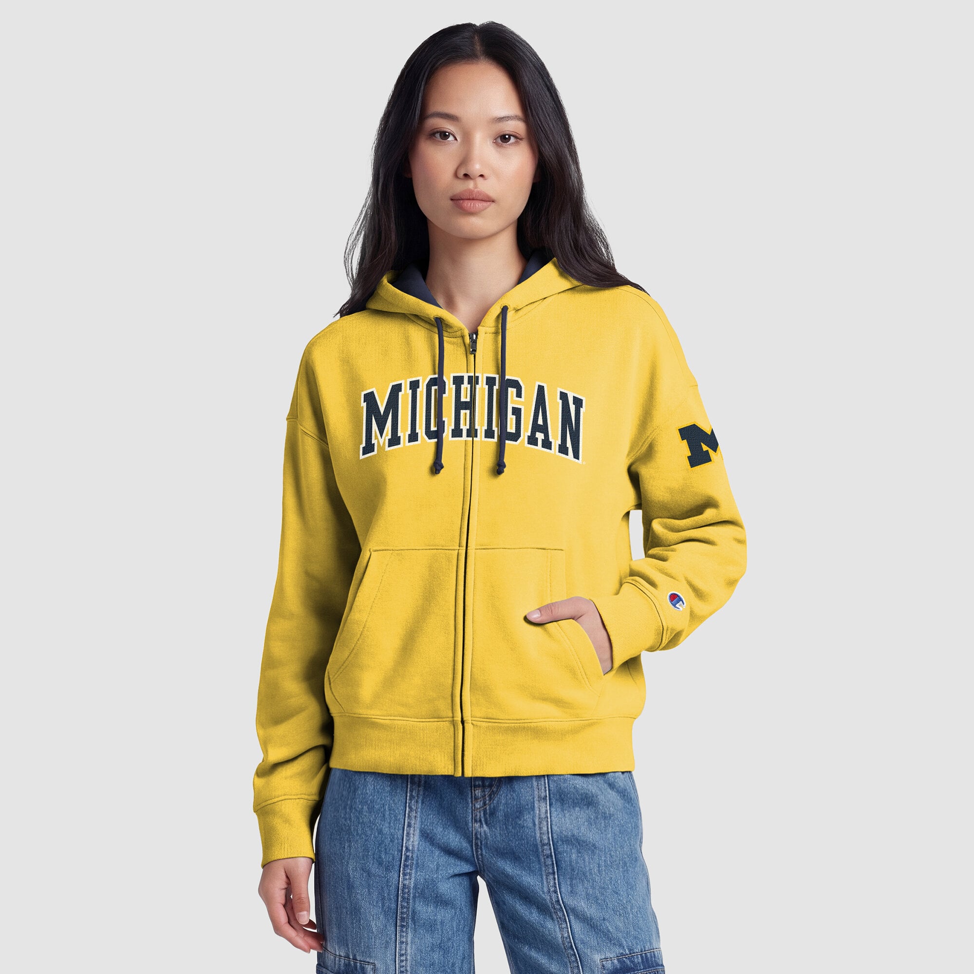 Sweat à capuche zippé en polaire Champion Gold Michigan Wolverines Arch pour femme