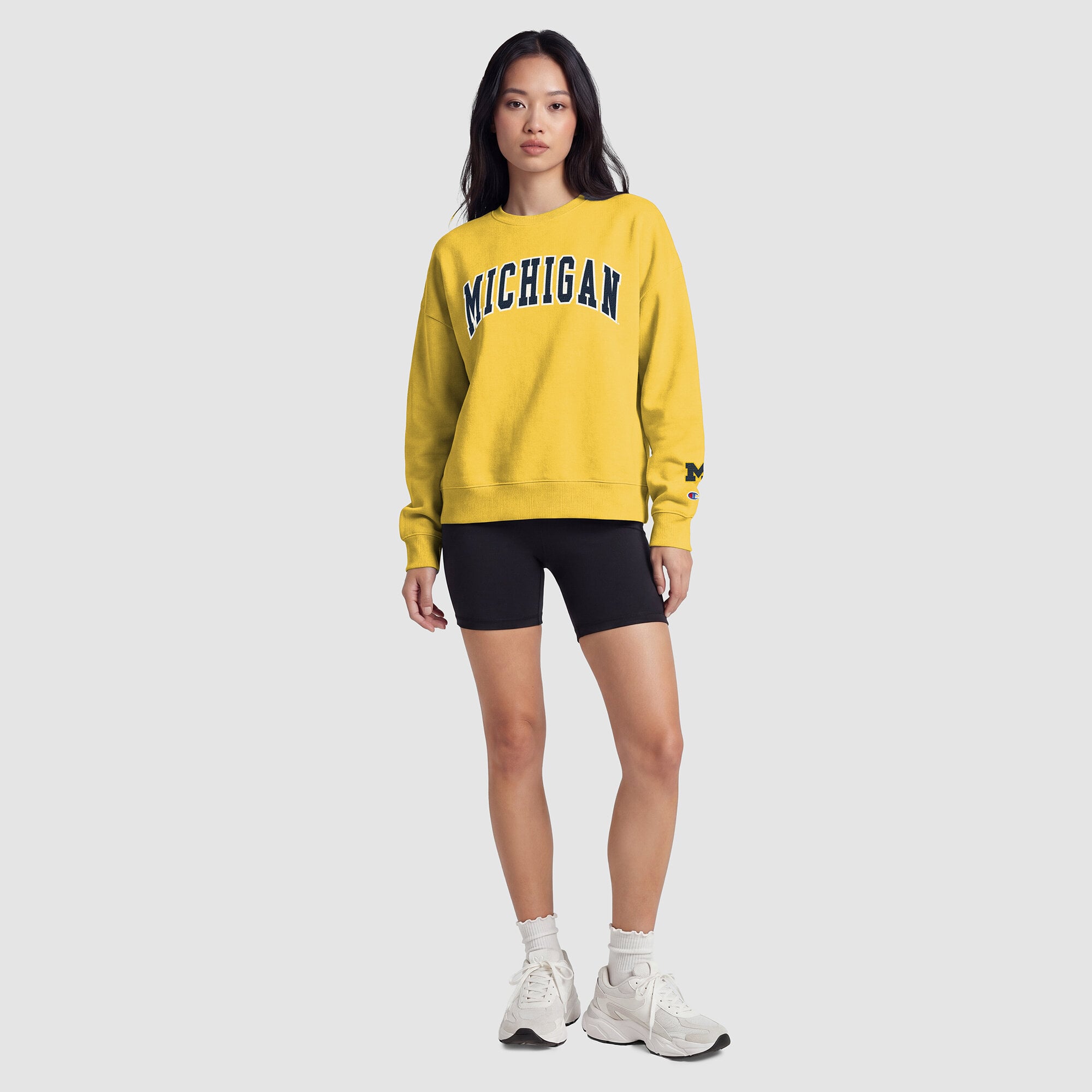 Women's Champion  Maize Michigan Wolverines Fleece Crew Sweatshirt