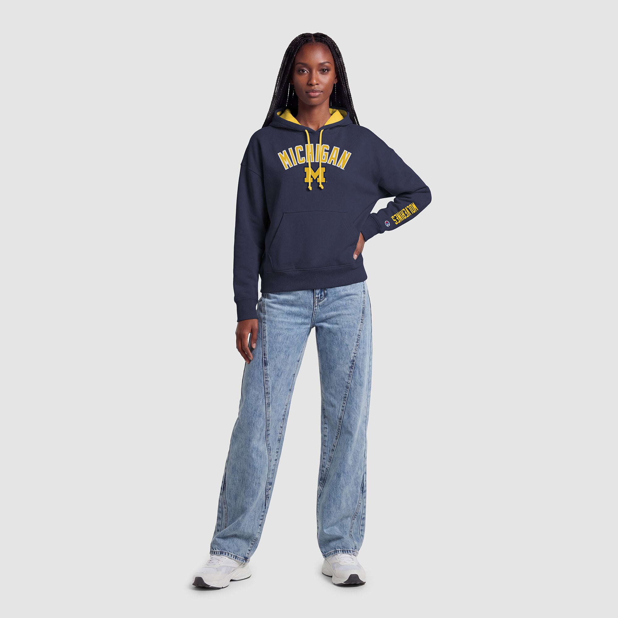 Sweat à capuche bleu marine Champion Michigan Wolverines pour femmes