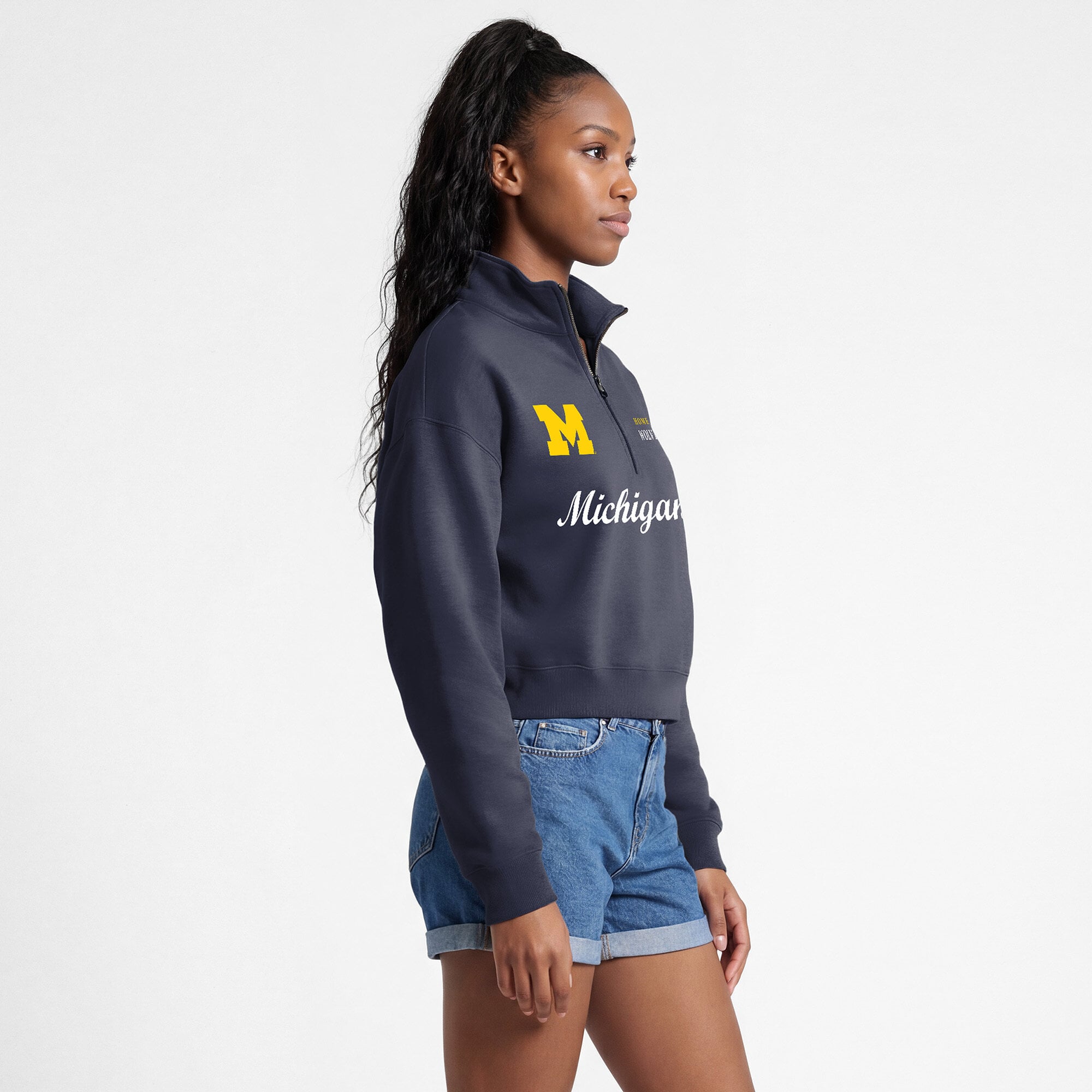 Women's Champion Navy Michigan Wolverines Academic Triumph Quarter-Zip Tri-Blend Pullover