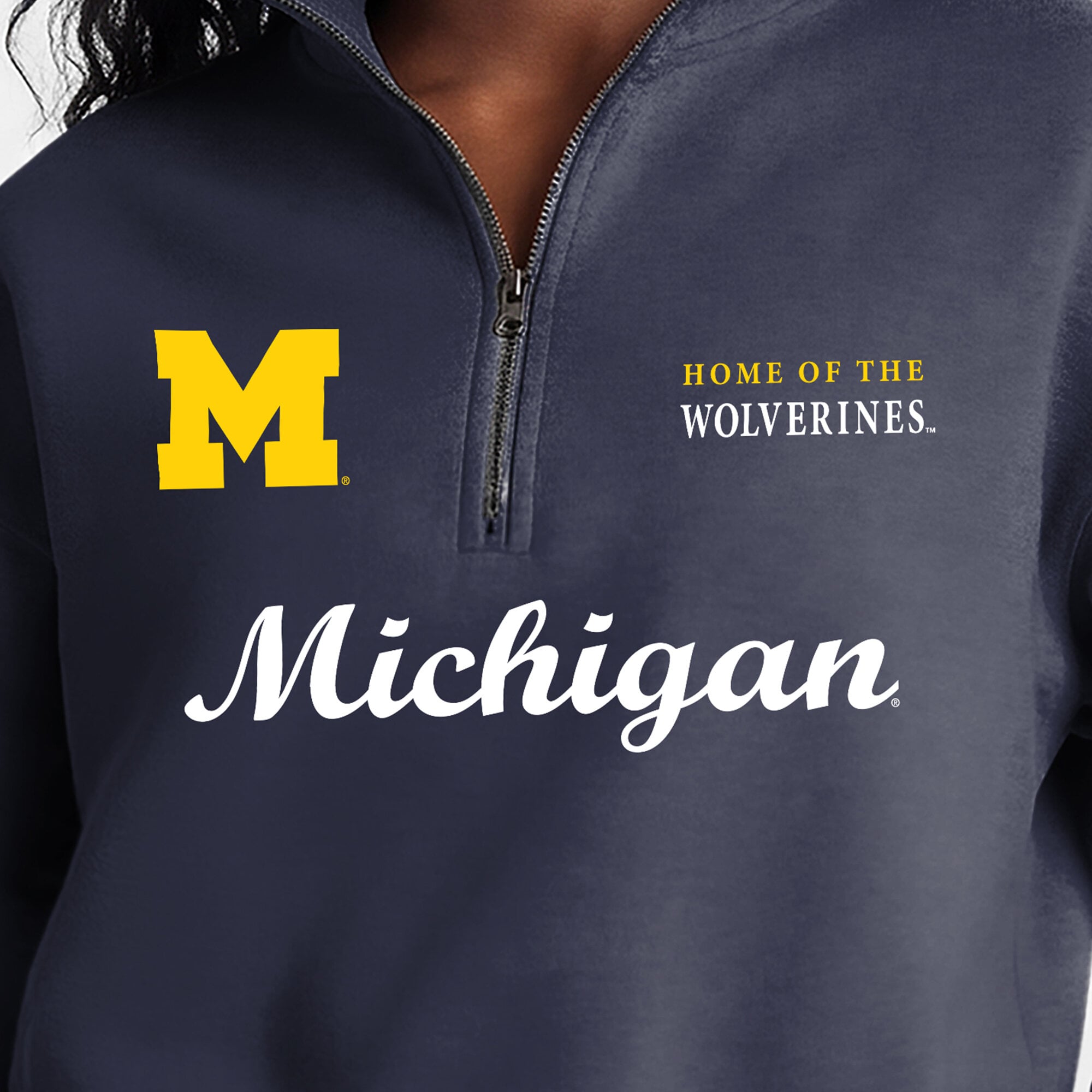 Women's Champion Navy Michigan Wolverines Academic Triumph Quarter-Zip Tri-Blend Pullover
