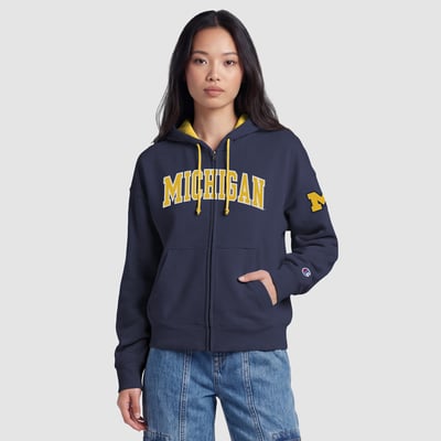 Michigan Wolverines Champion Women's Arch Full-Zip Fleece Hoodie - Navy