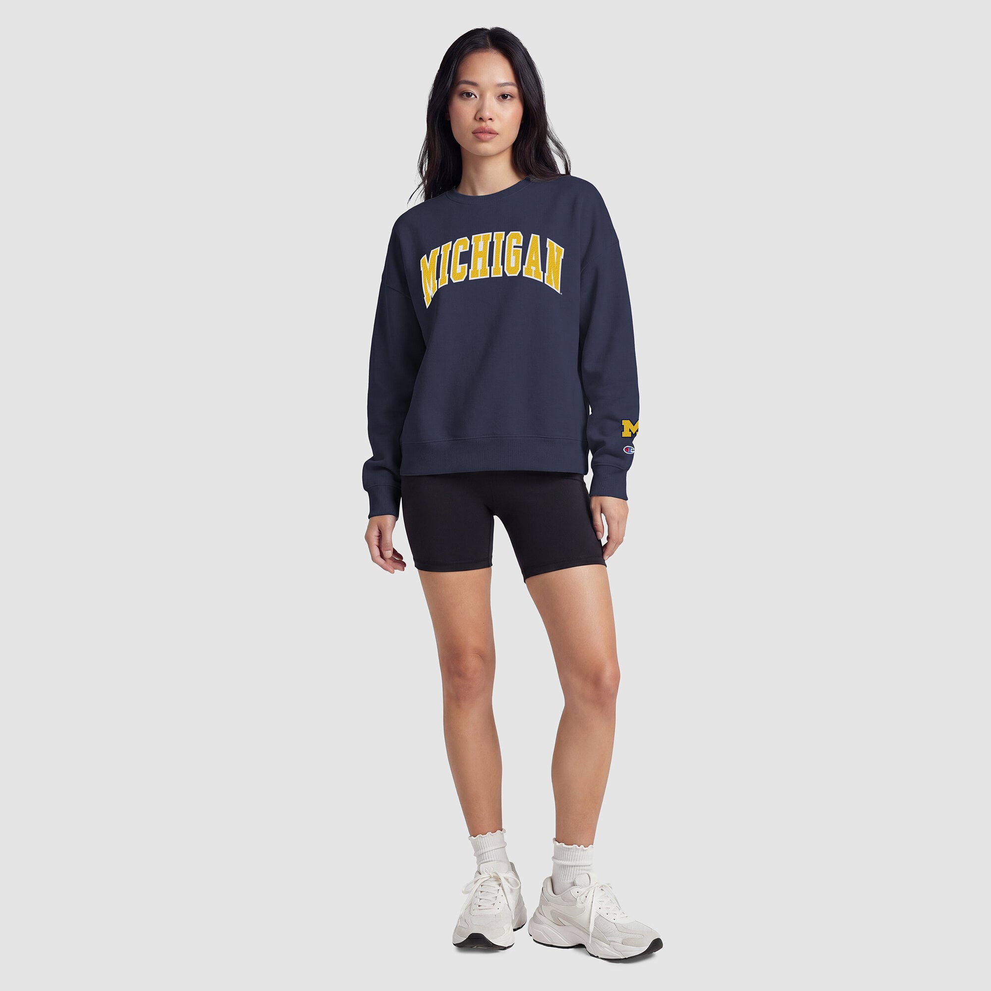 Sweat-shirt polaire à col rond Champion bleu marine Michigan Wolverines pour femmes