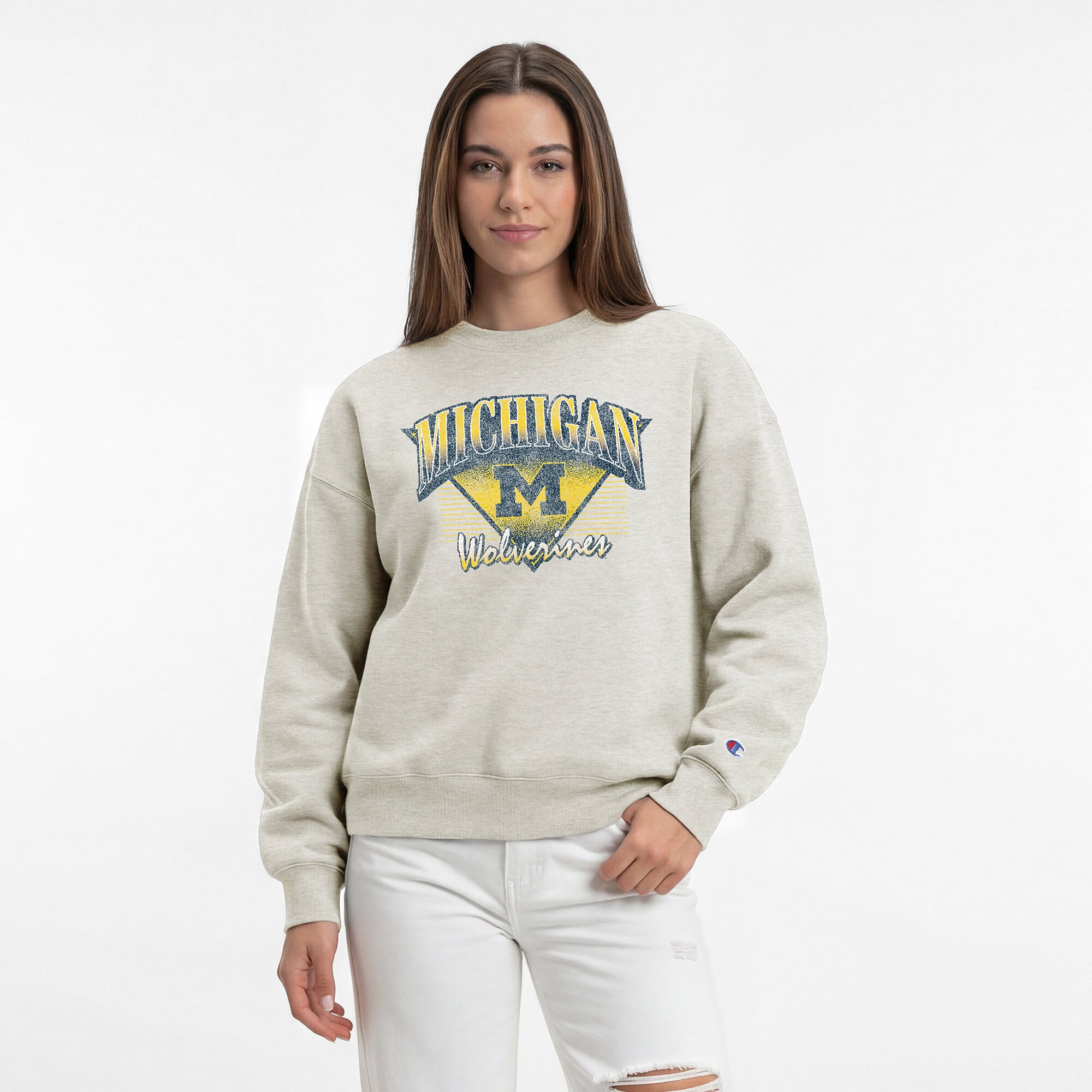 Sweat-shirt Champion pour femmes, couleur avoine, Michigan Wolverines All-Star Weave