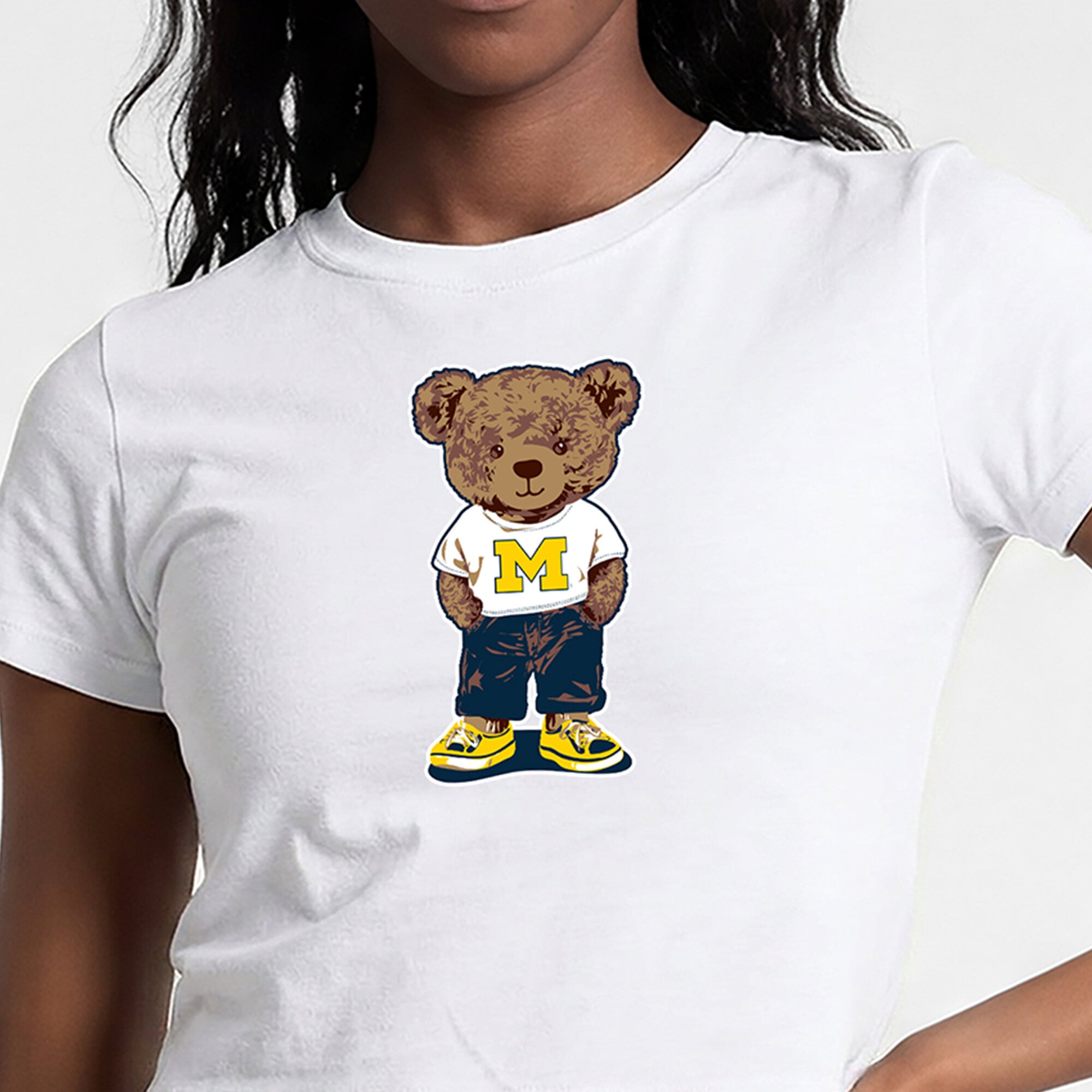 Women's Champion  White Michigan Wolverines Teddy Bear Baby T-Shirt