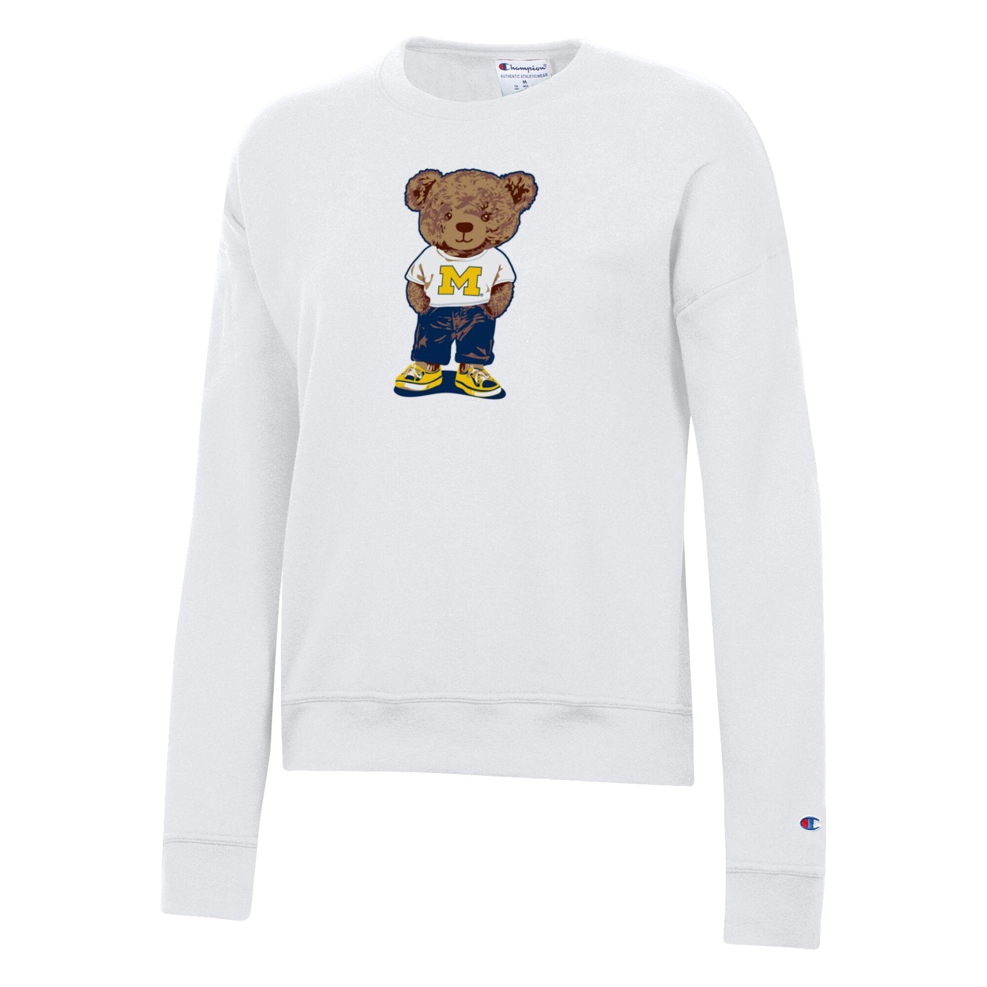 Women's Champion White Michigan Wolverines Teddy Bear Fleece Sweatshirt