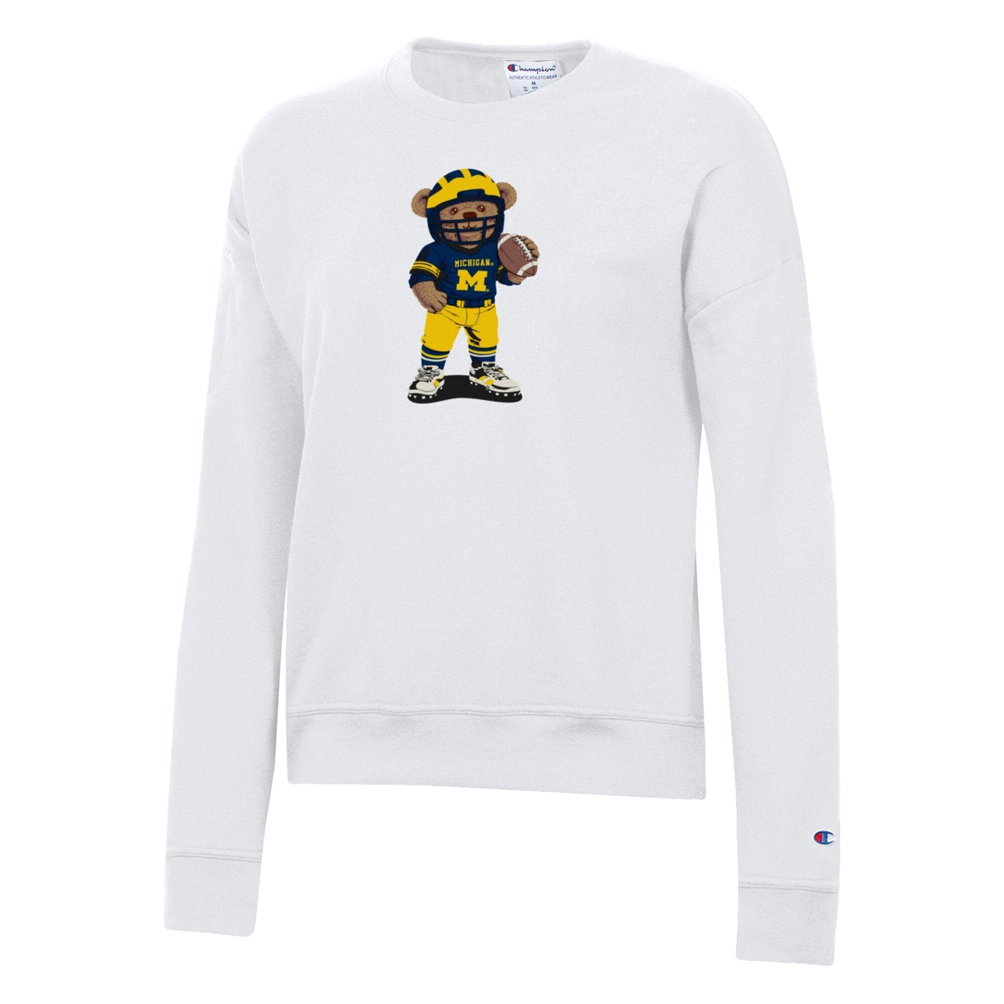 Women's Champion White Michigan Wolverines Teddy Bear Sweatshirt