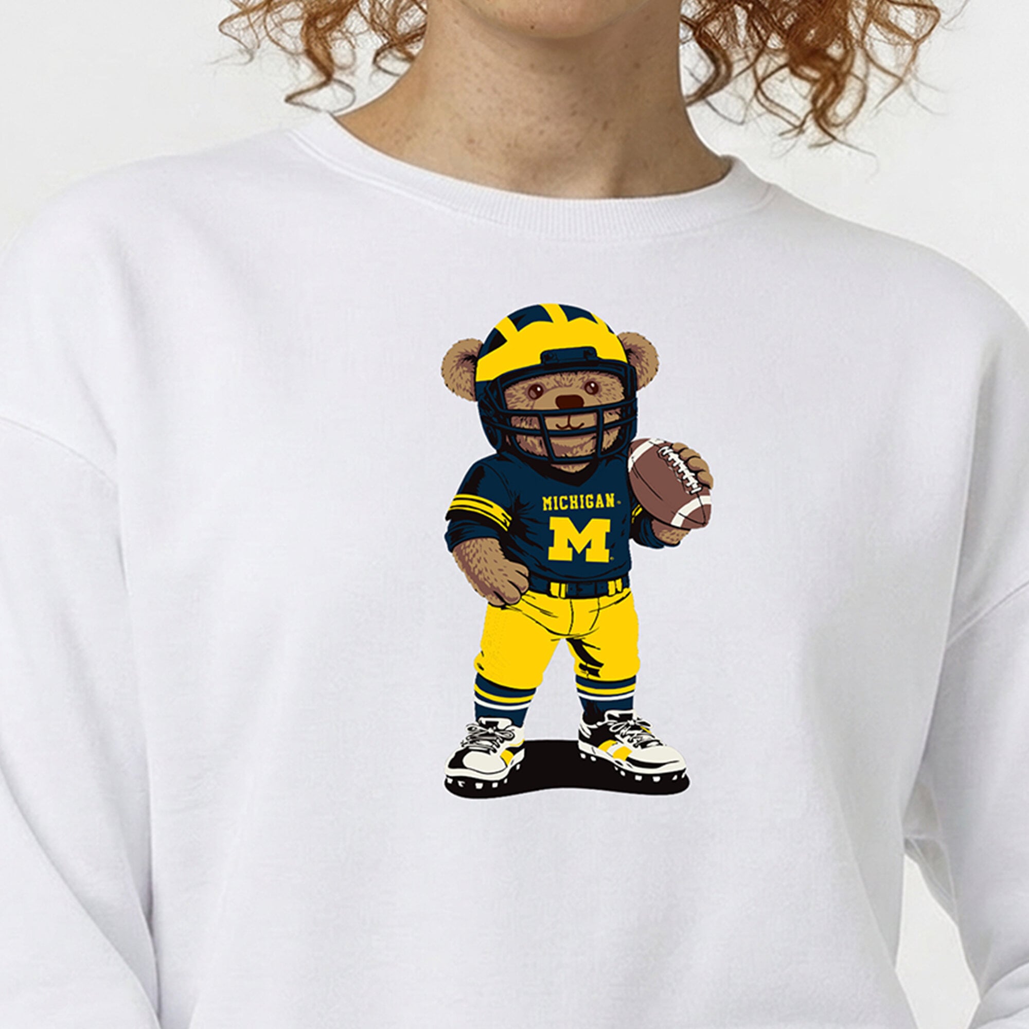 Women's Champion White Michigan Wolverines Teddy Bear Sweatshirt