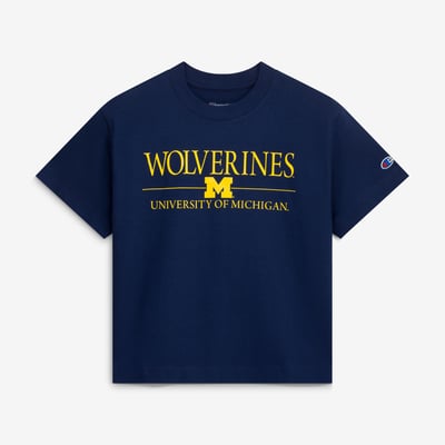  Michigan Wolverines Champion Women's Waist Length Wordmark T-Shirt - White