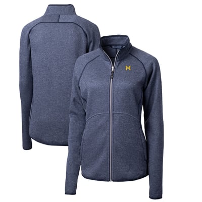 Michigan Wolverines Cutter & Buck Women's Mainsail Sweater-Knit Full-Zip Jacket - Heather Navy