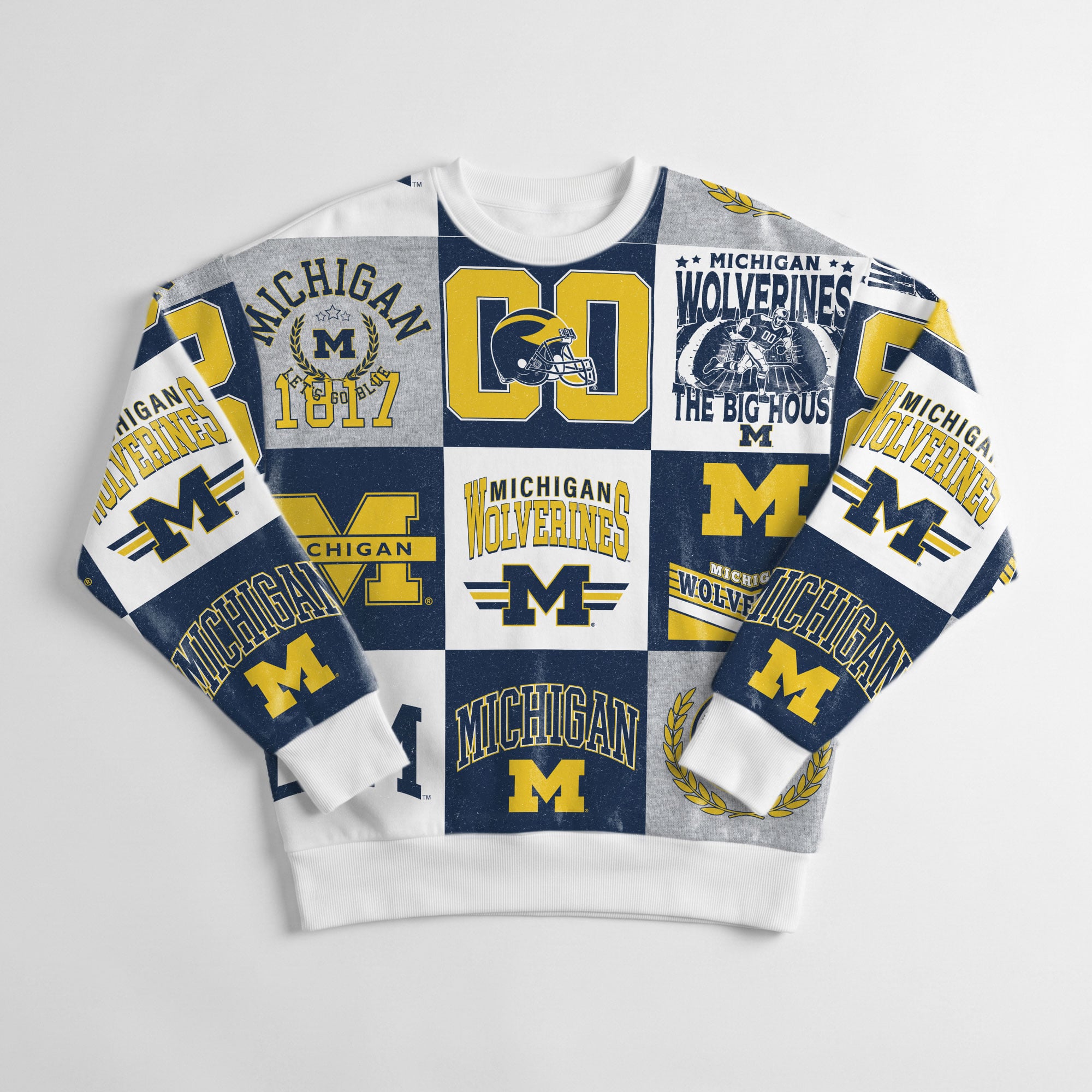 Pull à manches longues patchwork Michigan Wolverines Highlight Reel pour femme, bleu marine, Gameday Couture