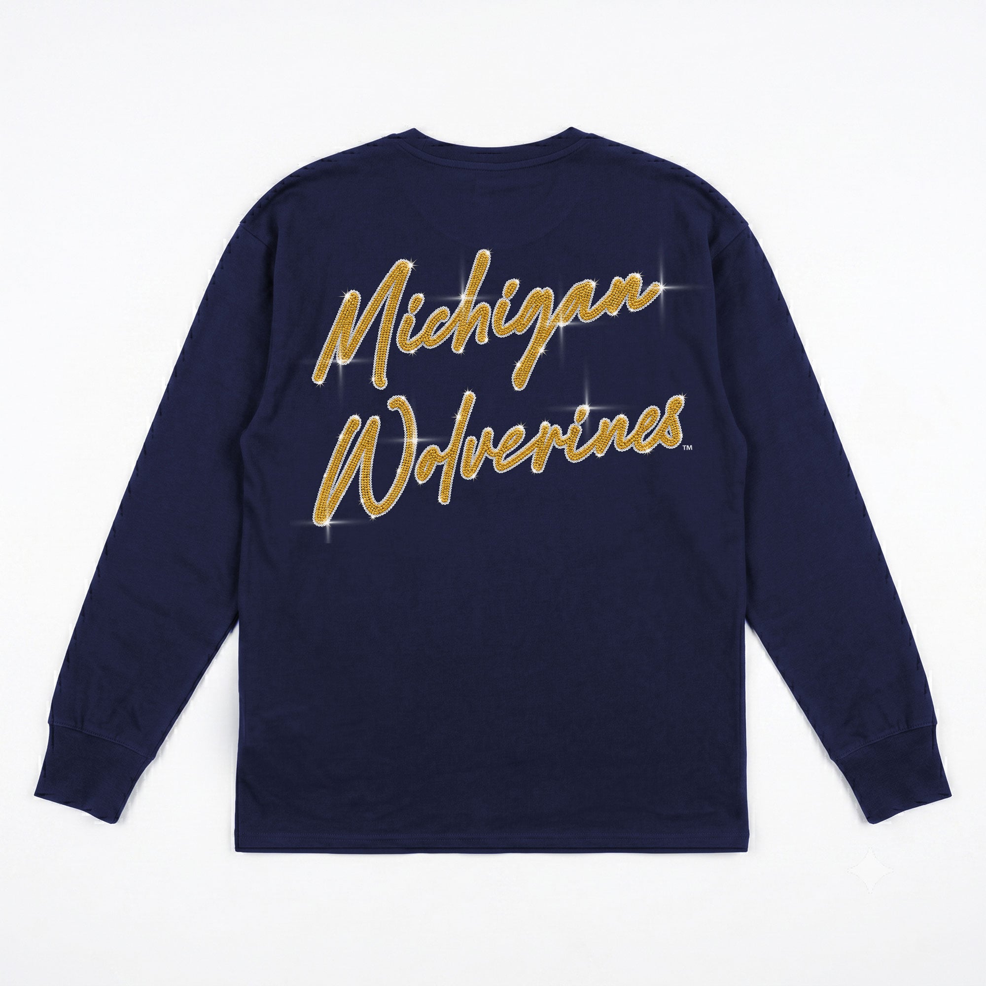 T-shirt à manches longues pour femmes Gameday Couture bleu marine Michigan Wolverines Light It Up strass