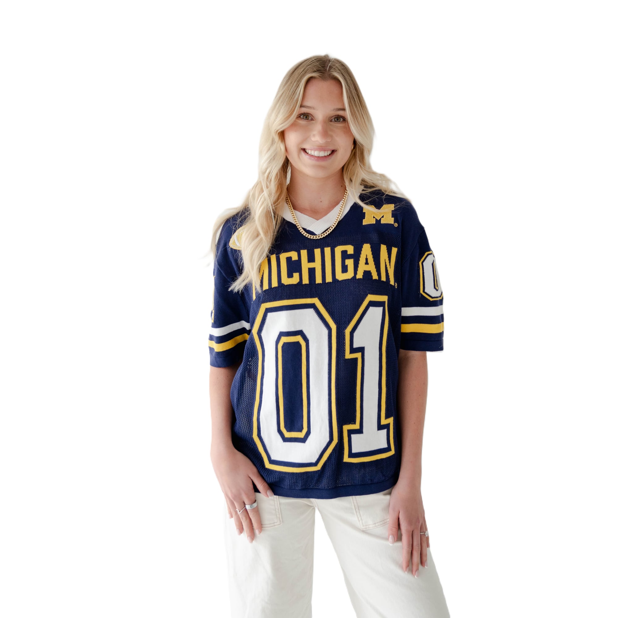 Maillot de football tricoté Michigan Wolverines bleu marine pour femmes, Gameday Social.