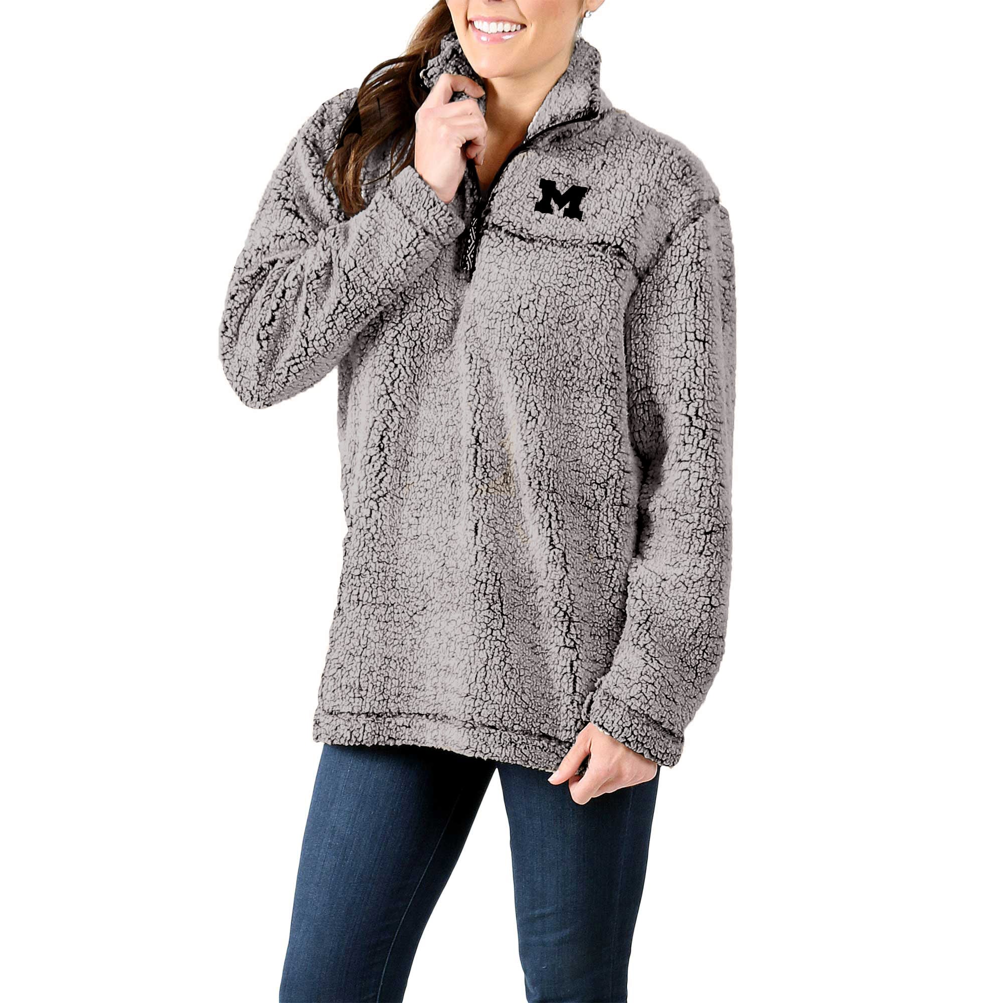 Women's Gray Michigan Wolverines Sherpa Super Soft Quarter-Zip