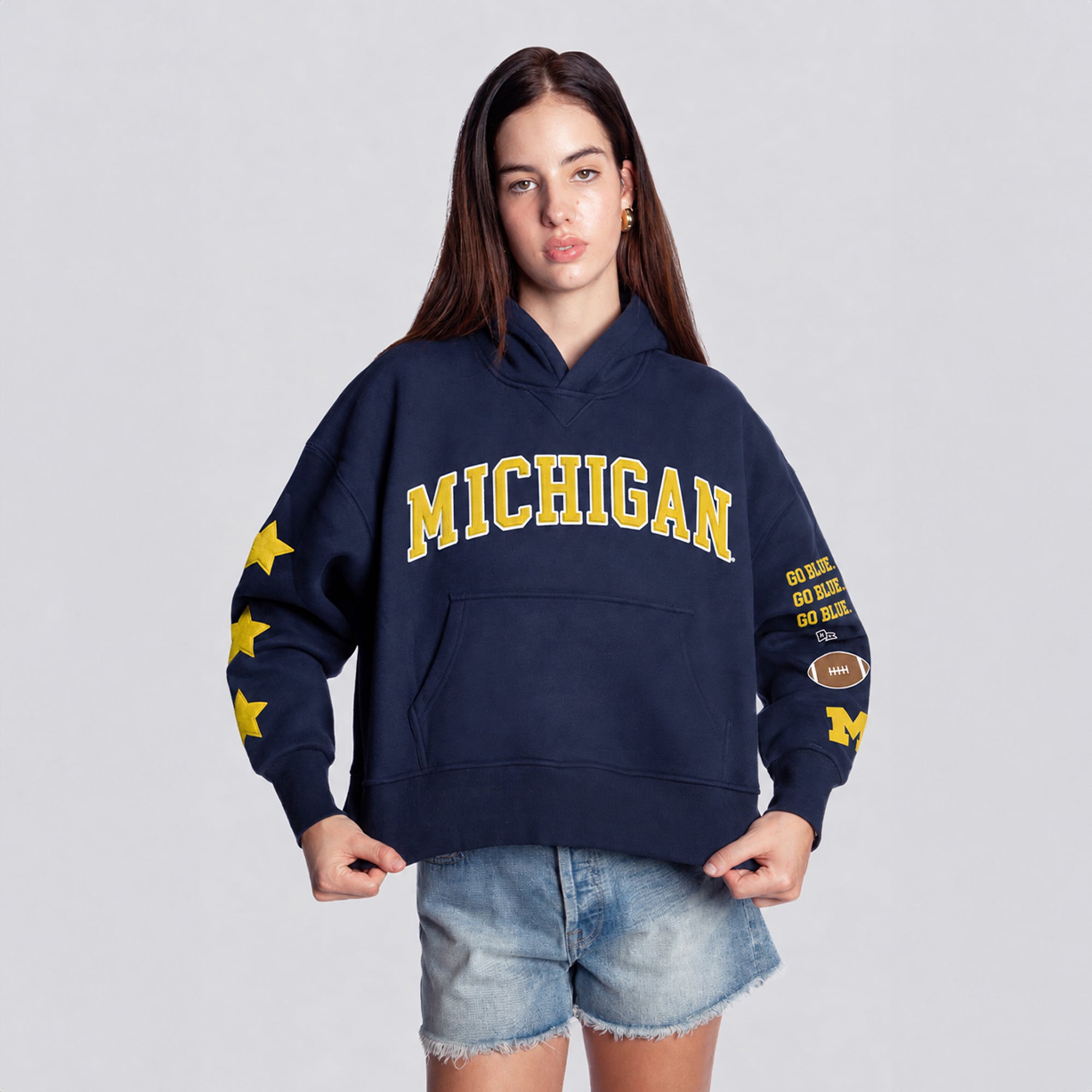 Sweat à capuche court Hype and Vice pour femmes, bleu marine, Michigan Wolverines