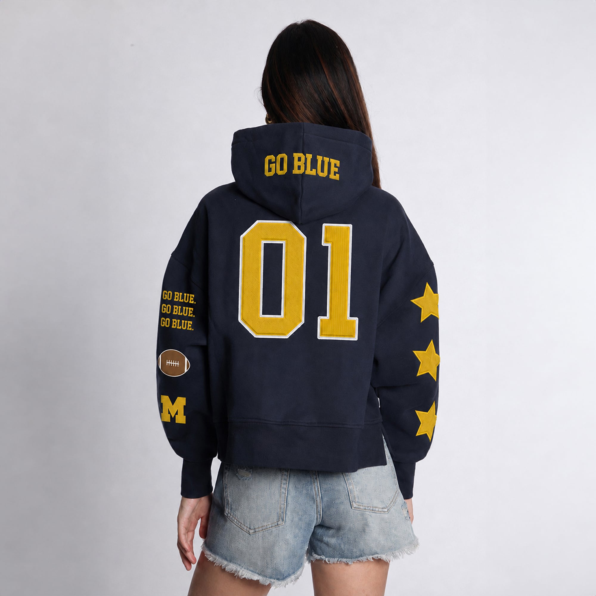 Sweat à capuche court Hype and Vice pour femmes, bleu marine, Michigan Wolverines