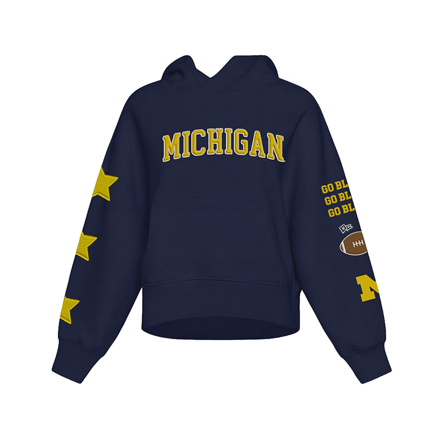 Sweat à capuche court Hype and Vice pour femmes, bleu marine, Michigan Wolverines