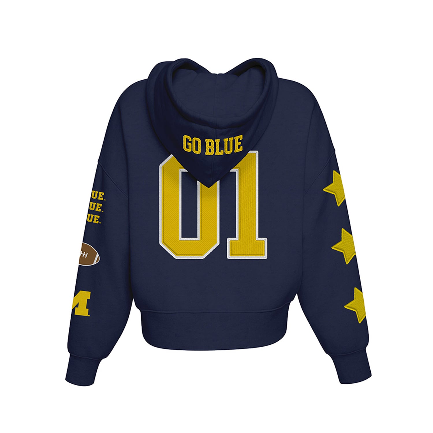 Sweat à capuche court Hype and Vice pour femmes, bleu marine, Michigan Wolverines