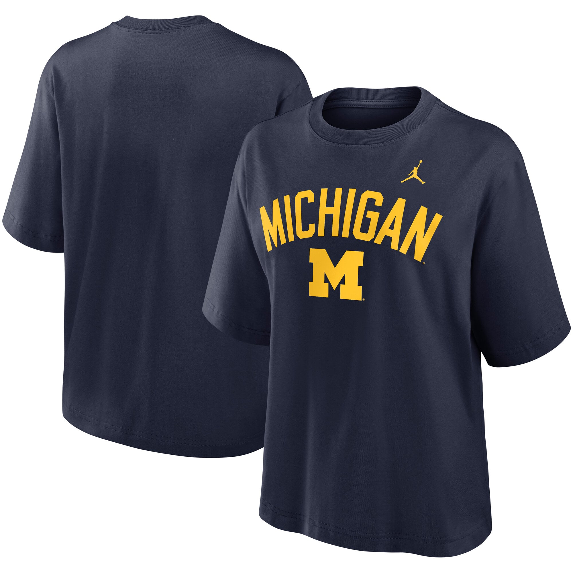 Women's Jordan Brand Navy Michigan Wolverines Arch Logo Boxy T-Shirt