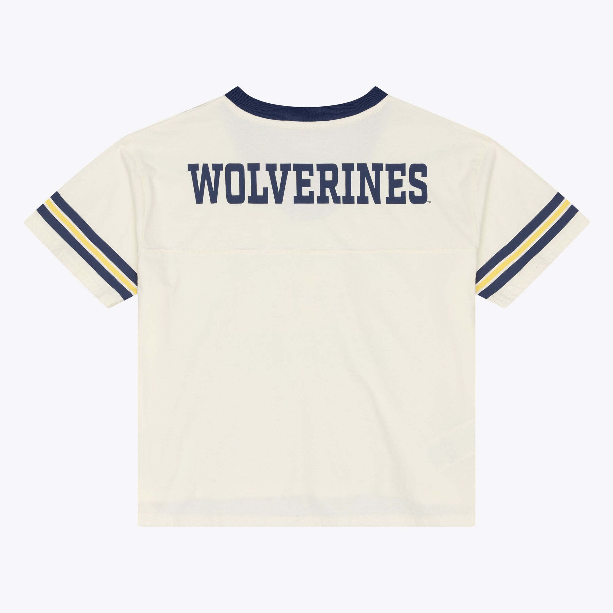 Women's Mitchell & Ness Cream Michigan Wolverines Retro Roots Crop Boxy Yoke T-Shirt