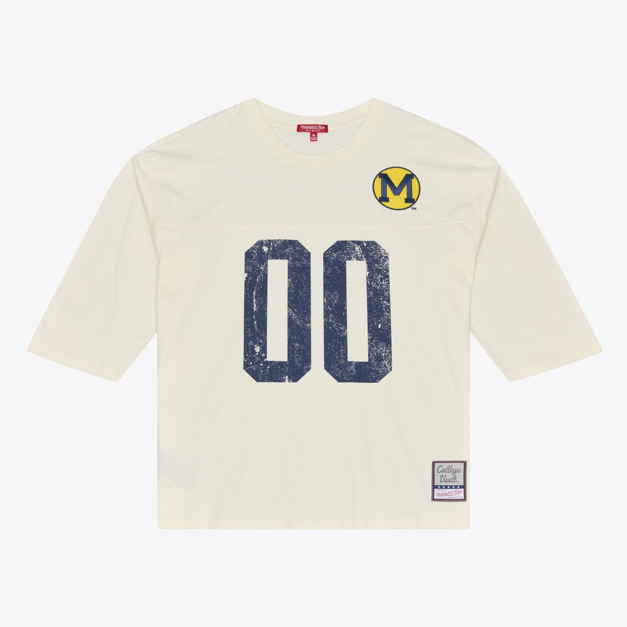 Women's Mitchell & Ness Cream Michigan Wolverines Retro Roots Oversized 3/4-Sleeve T-Shirt