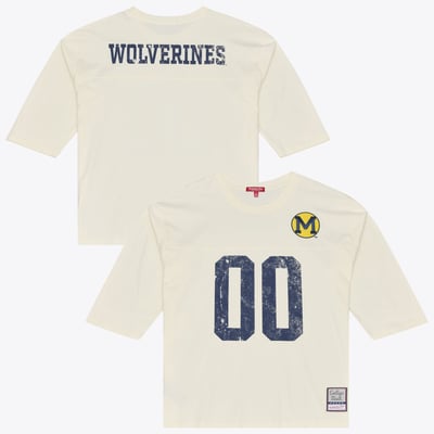 T-shirt oversize à manches 3/4 pour femme Michigan Wolverines Mitchell & Ness Retro Roots - Crème