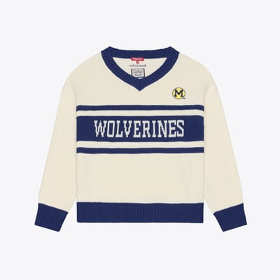 Michigan Wolverines Mitchell & Ness Women's Retro Roots V-Neck Sweater - Cream
