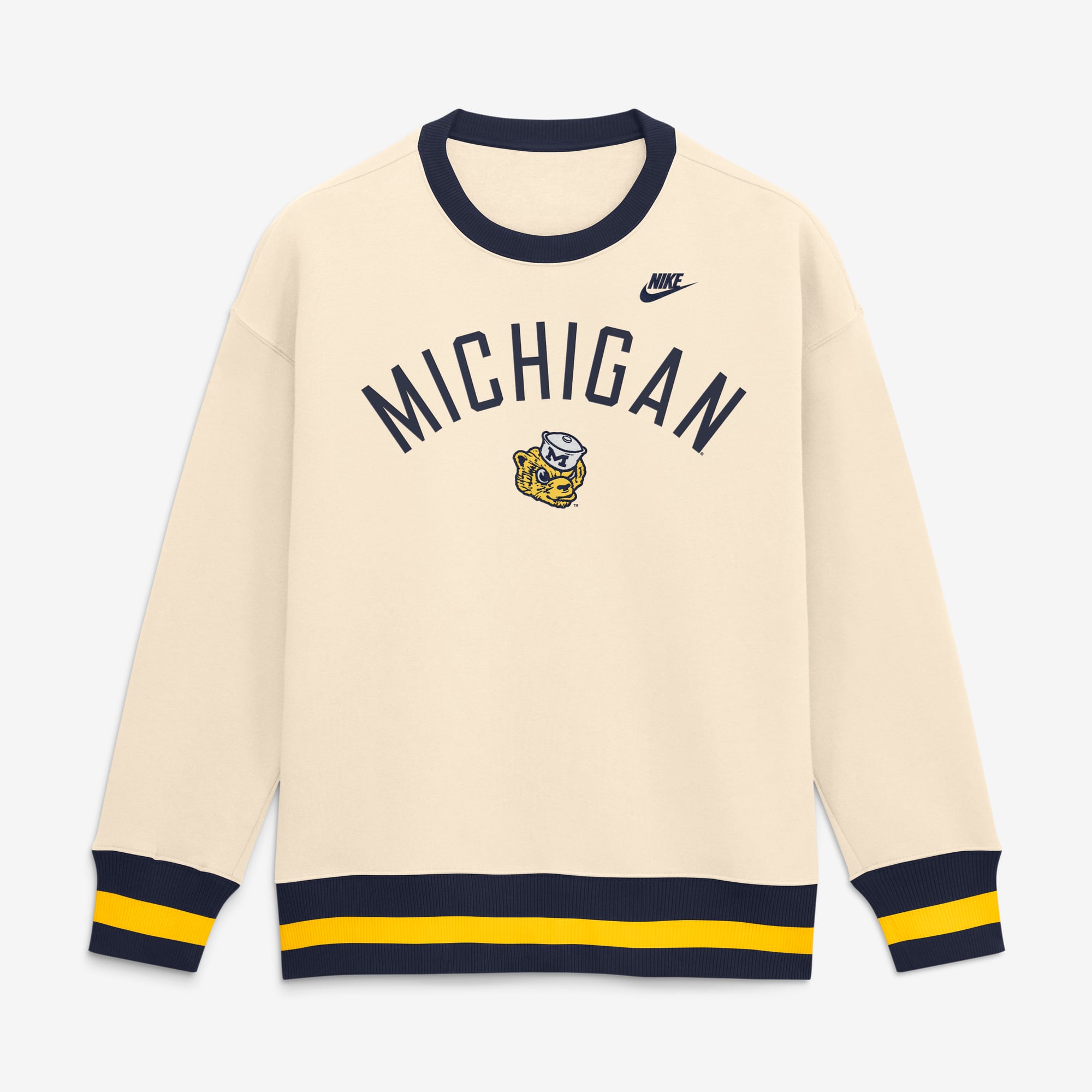 Women's Nike  Natural Michigan Wolverines Oversized Legacy Pullover Crew