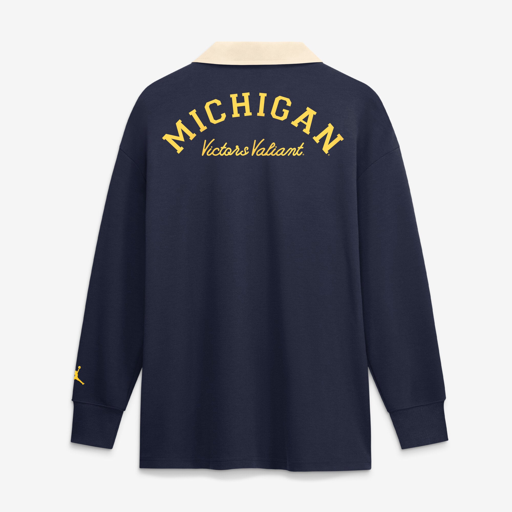 Polo Nike Michigan Wolverines bleu marine oversize à manches longues et col en V pour femme