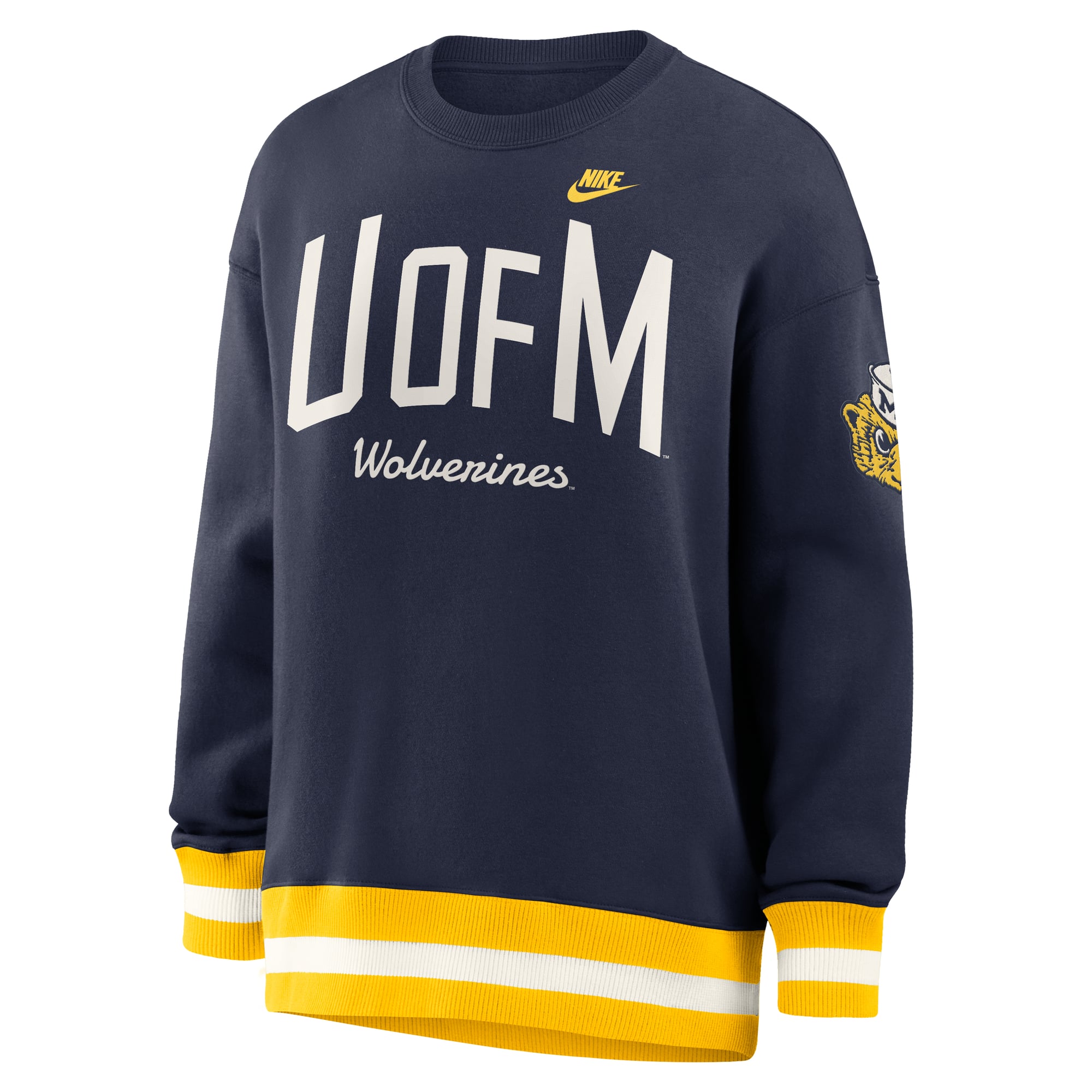 Sweat-shirt Nike Michigan Wolverines oversize Legacy Arch Phoenix bleu marine pour femme