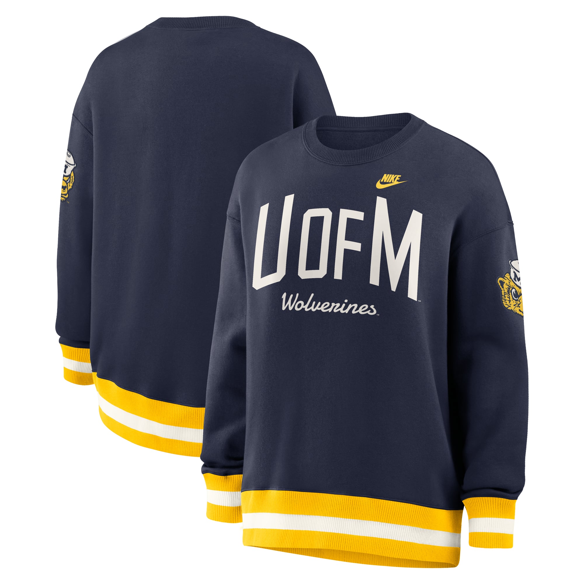 Sweat-shirt Nike Michigan Wolverines oversize Legacy Arch Phoenix bleu marine pour femme