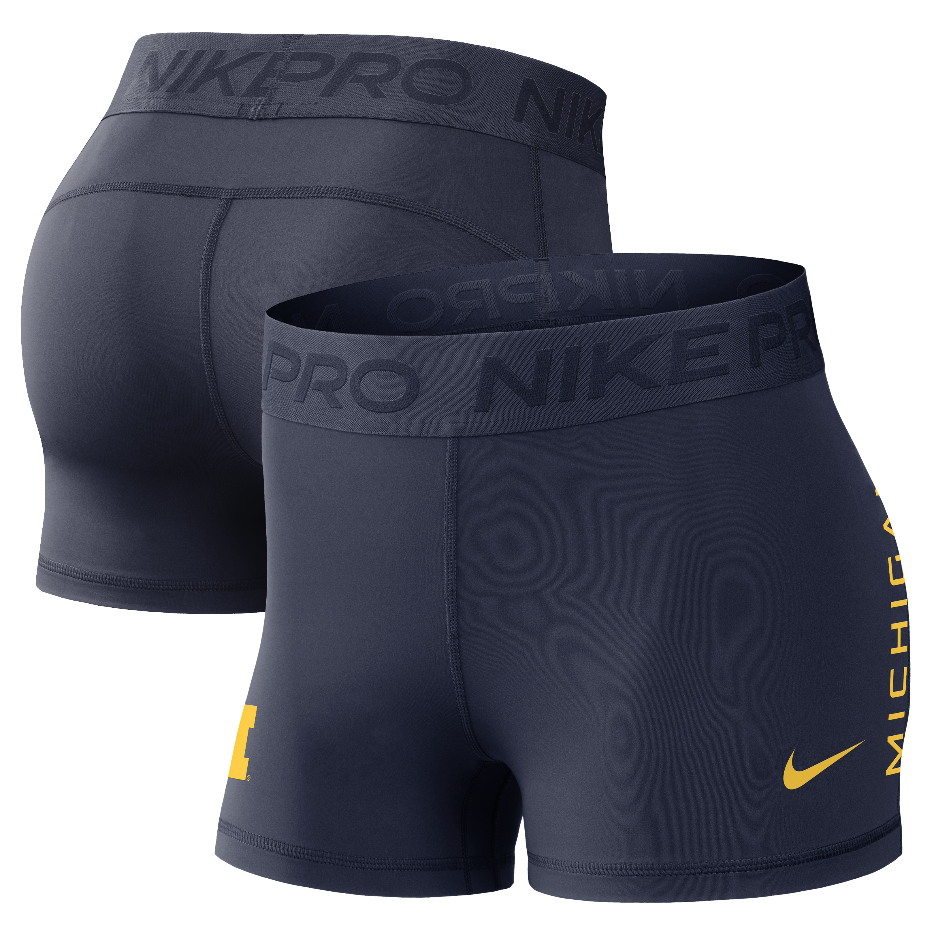 Women's Nike Navy Michigan Wolverines Pro Dri-FIT Mid-Rise Shorts