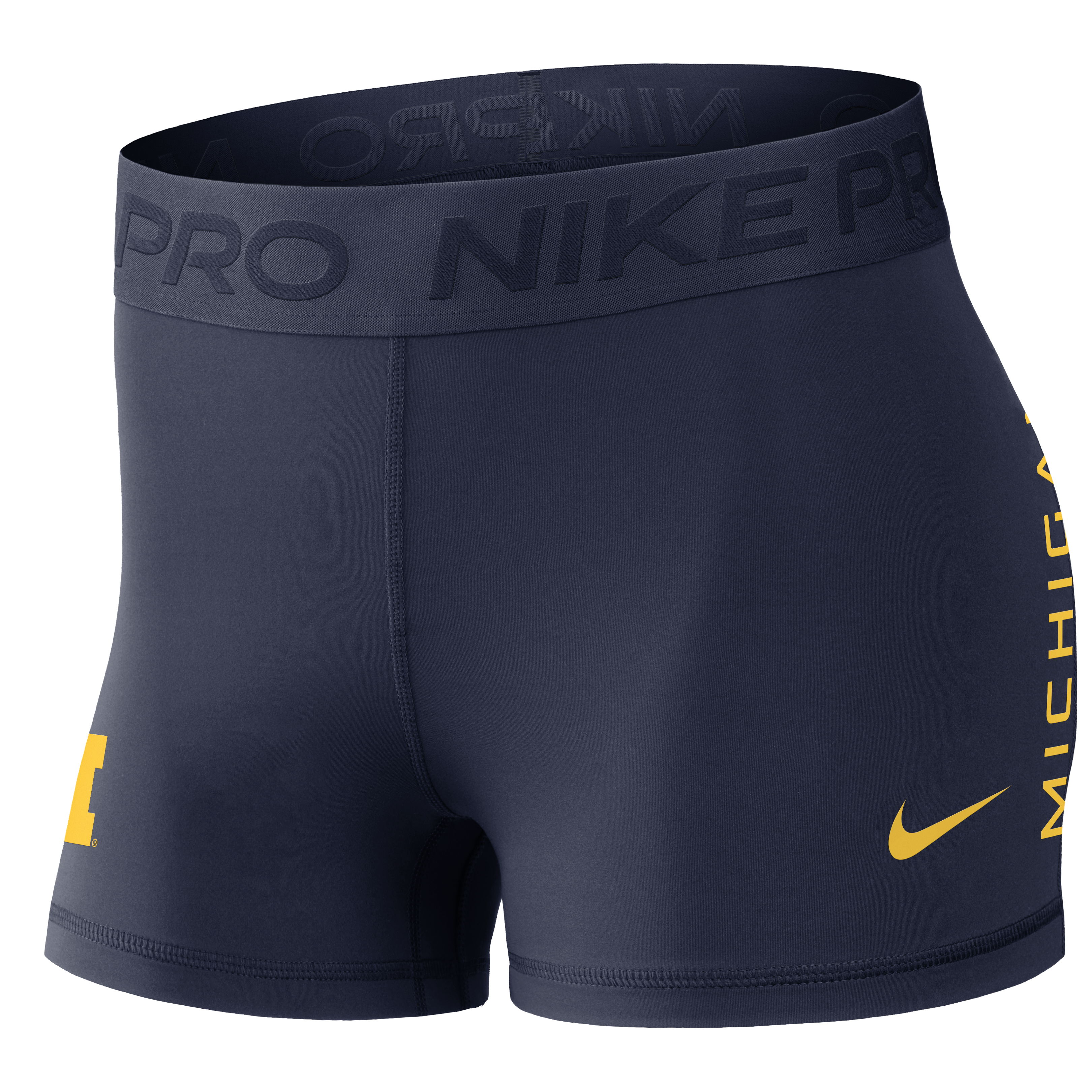 Women's Nike Navy Michigan Wolverines Pro Dri-FIT Mid-Rise Shorts