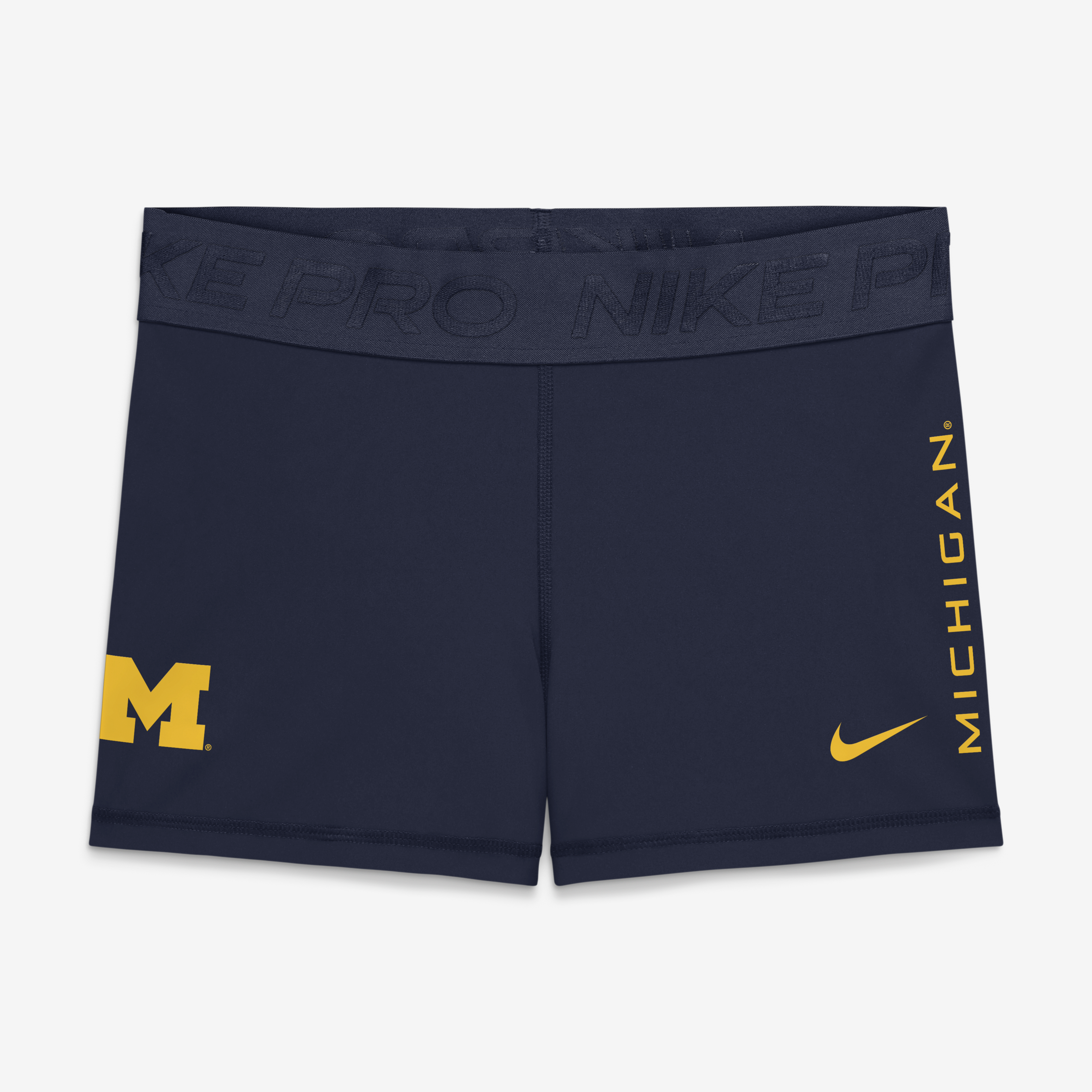 Women's Nike Navy Michigan Wolverines Pro Dri-FIT Mid-Rise Shorts