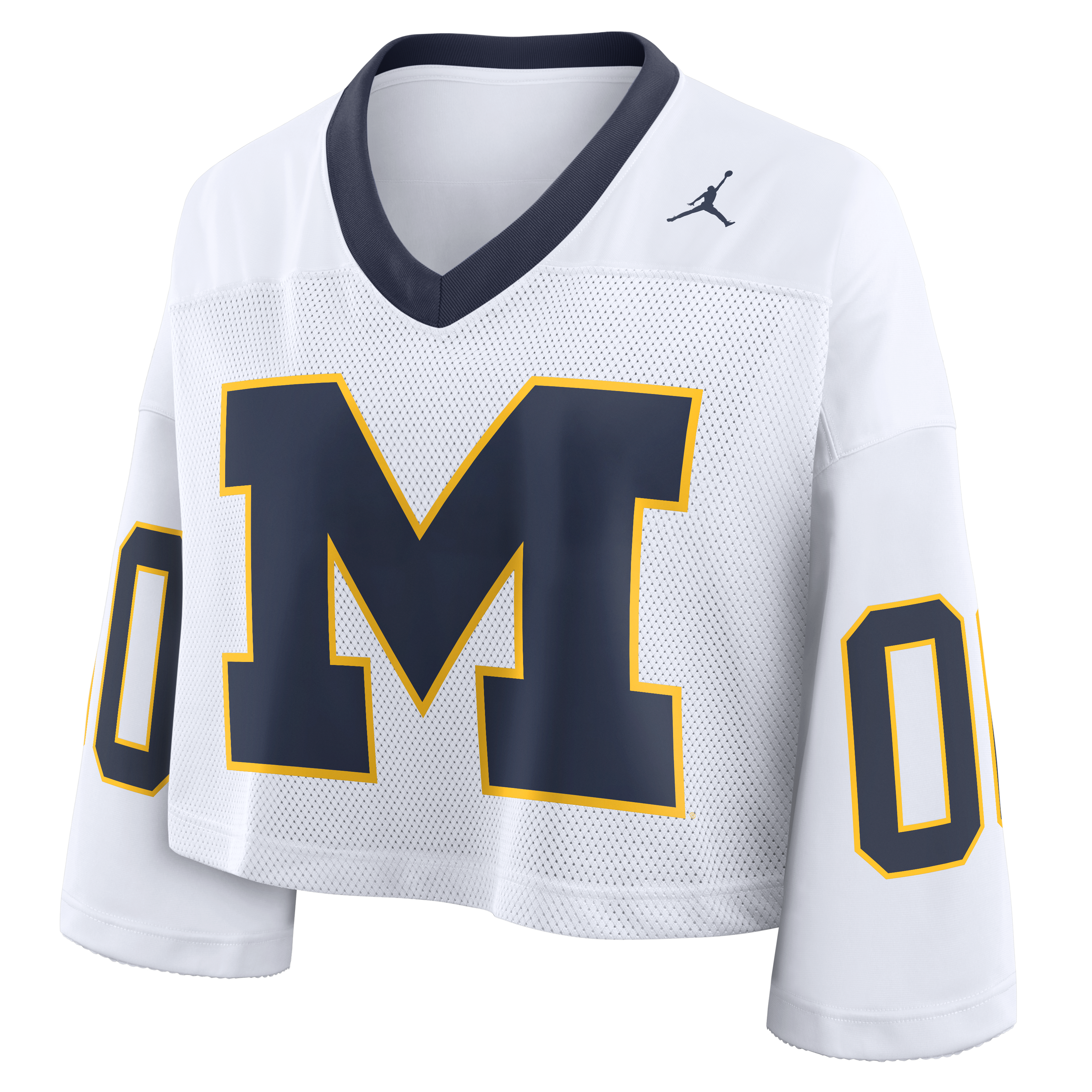 Women's Nike White Michigan Wolverines Oversized Logo Cropped Fashion Jersey