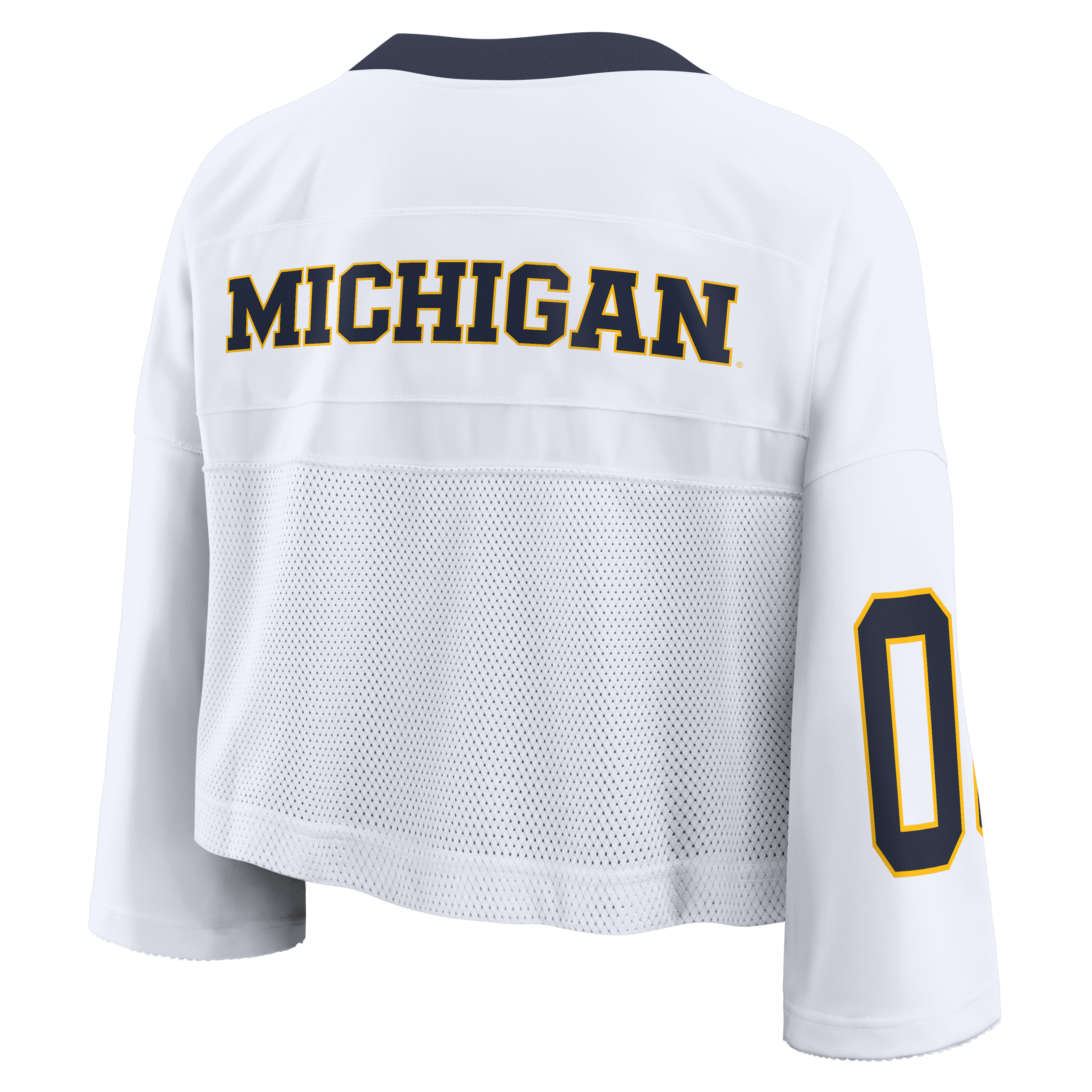 Women's Nike White Michigan Wolverines Oversized Logo Cropped Fashion Jersey