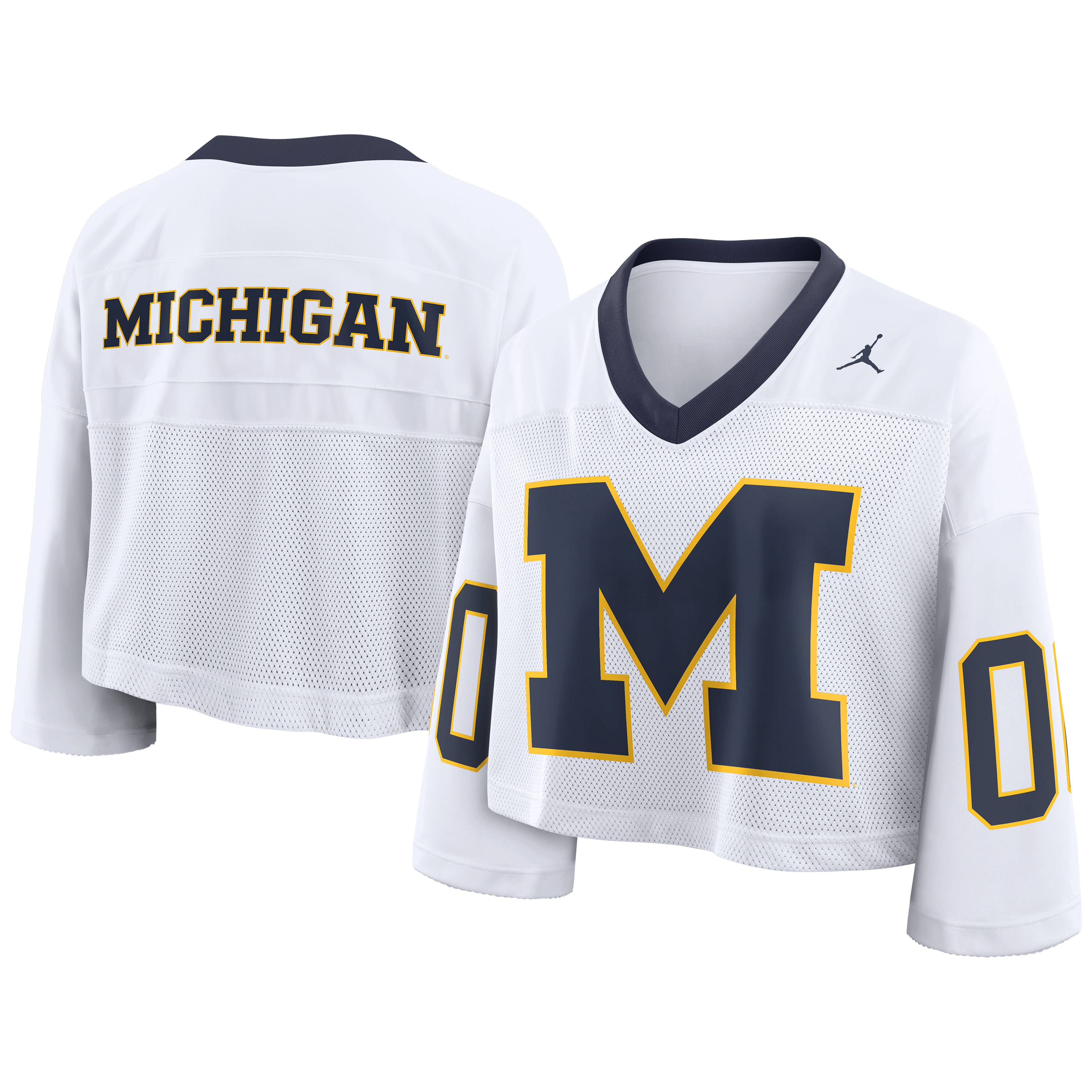 Women's Nike White Michigan Wolverines Oversized Logo Cropped Fashion Jersey