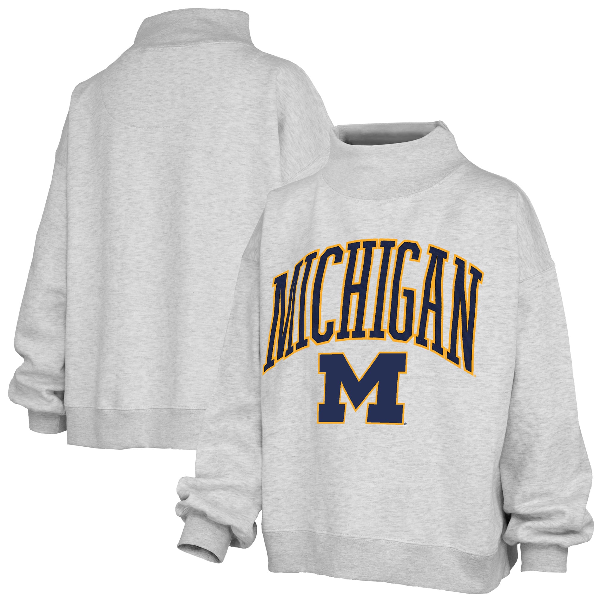 Women's Pressbox Gray Michigan Wolverines Nelson Texture Lingo Mock Neck Fleece Sweatshirt