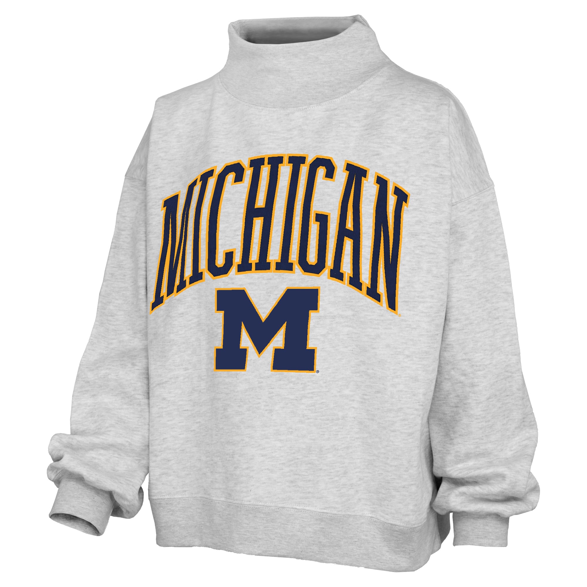 Women's Pressbox Gray Michigan Wolverines Nelson Texture Lingo Mock Neck Fleece Sweatshirt