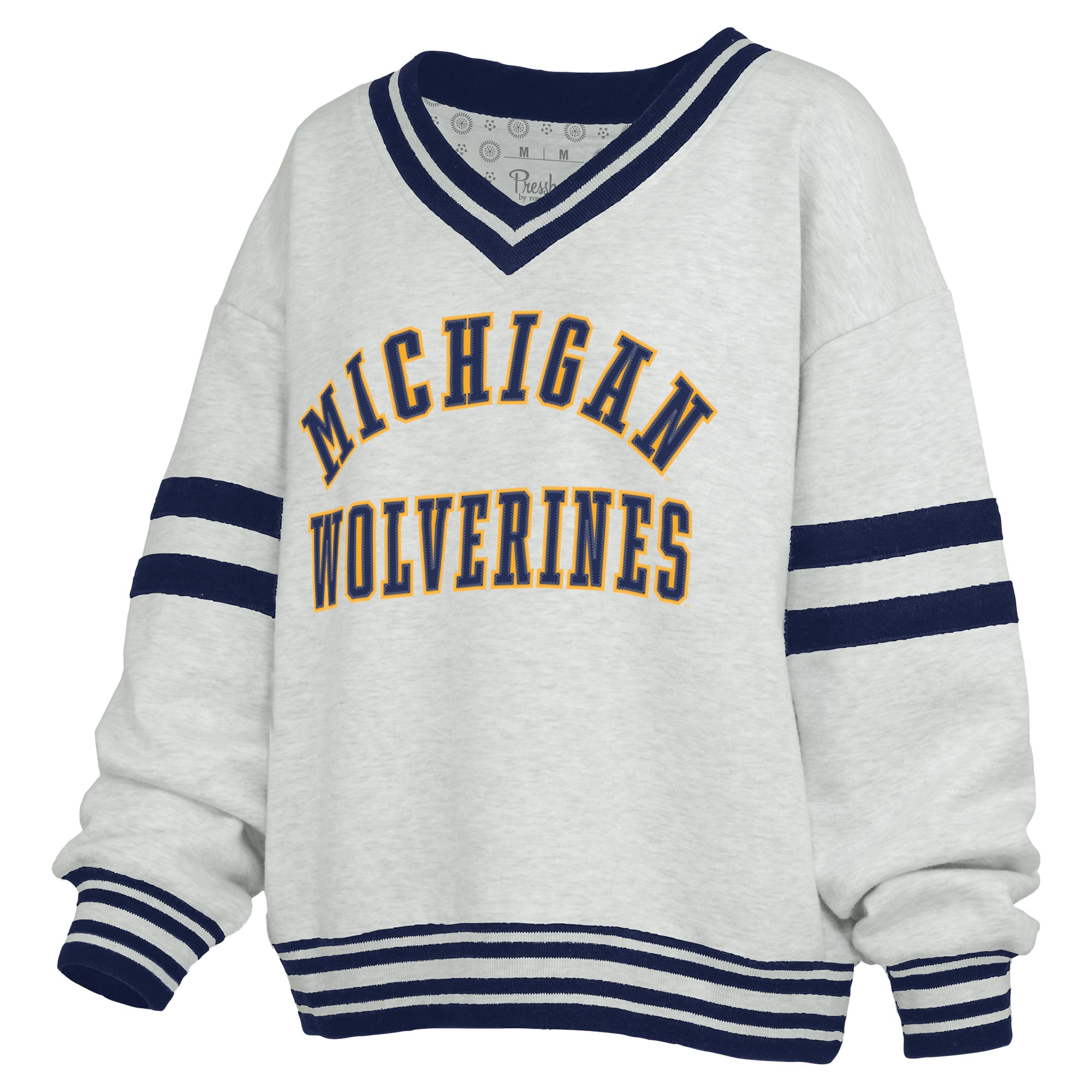 Women's Pressbox Gray/Navy Michigan Wolverines Tackle Twill Oates V-Neck Sweatshirt