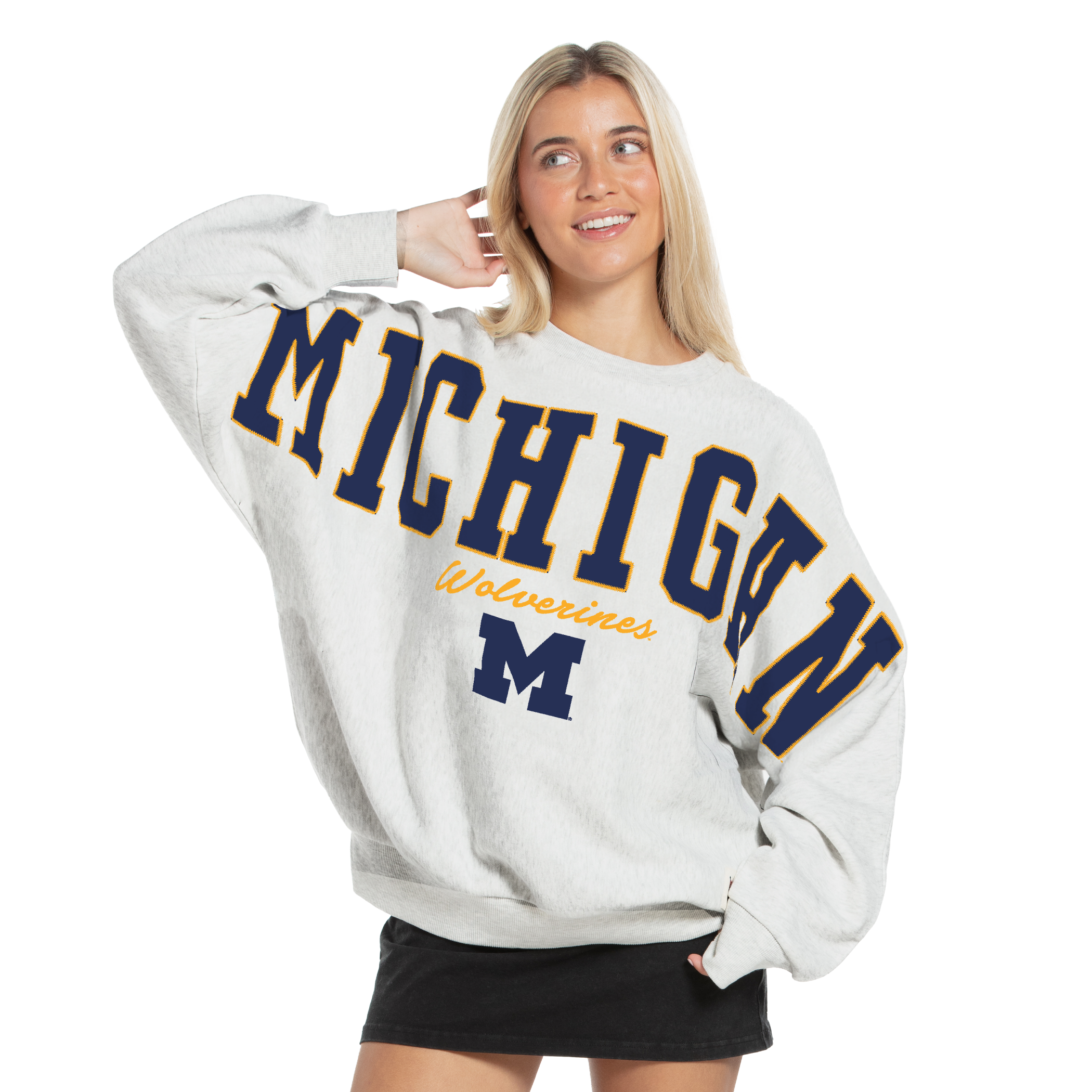 Sweat-shirt oversize en flanelle gris chiné Michigan Wolverines pour femme, Pressbox