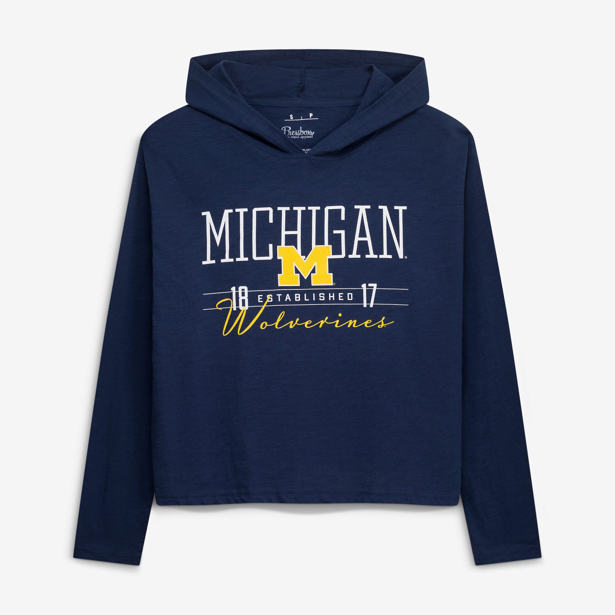 T-shirt à capuche et manches longues Pressbox Navy Michigan Wolverines Castillo Slub pour femme